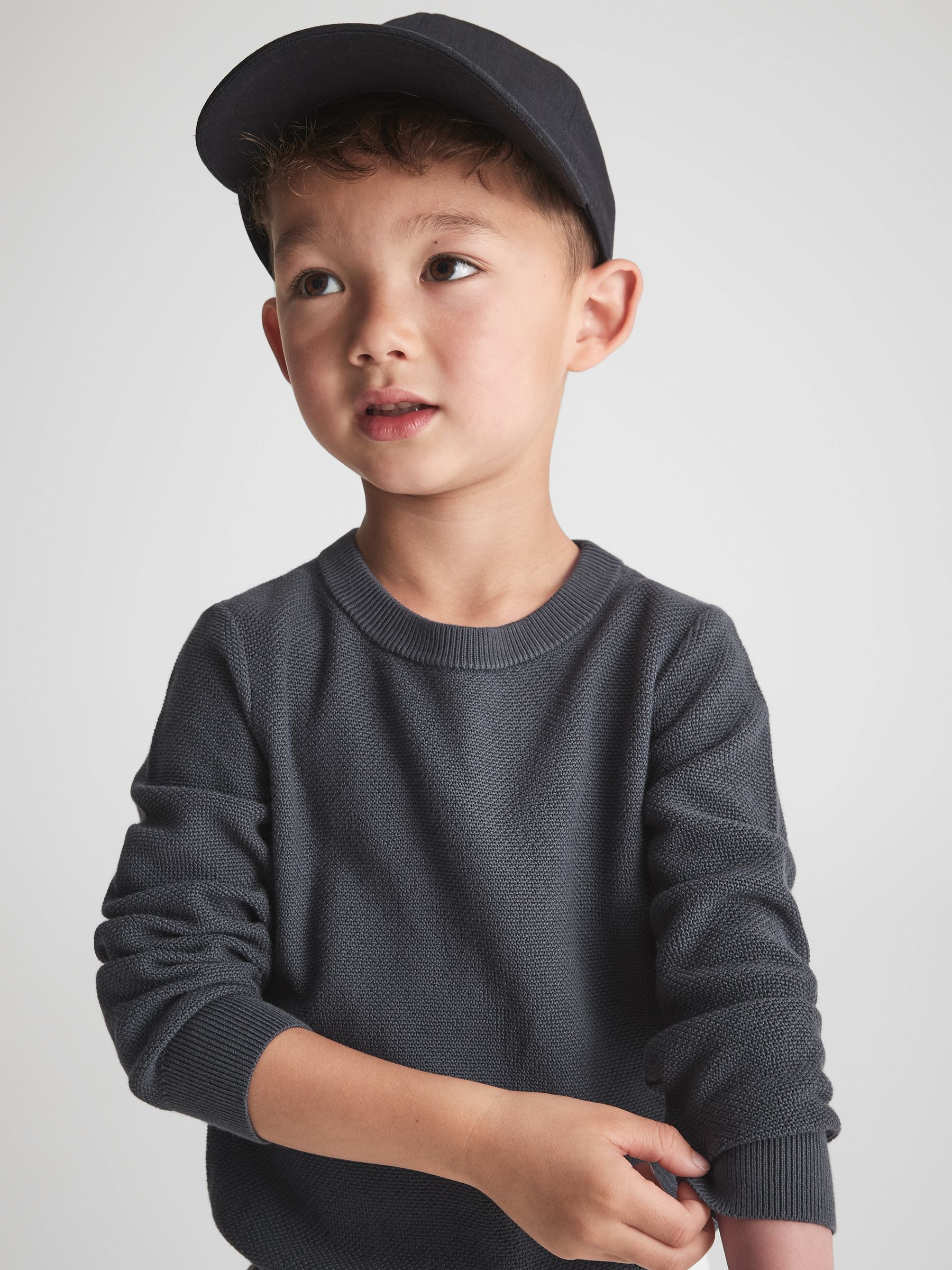 Junior Stitch Interest Crew Neck Jumper in Airforce Blue - Image 1 of 7 Junior Stitch Interest Crew Neck Jumper in Airforce Blue - Image 1 of 7