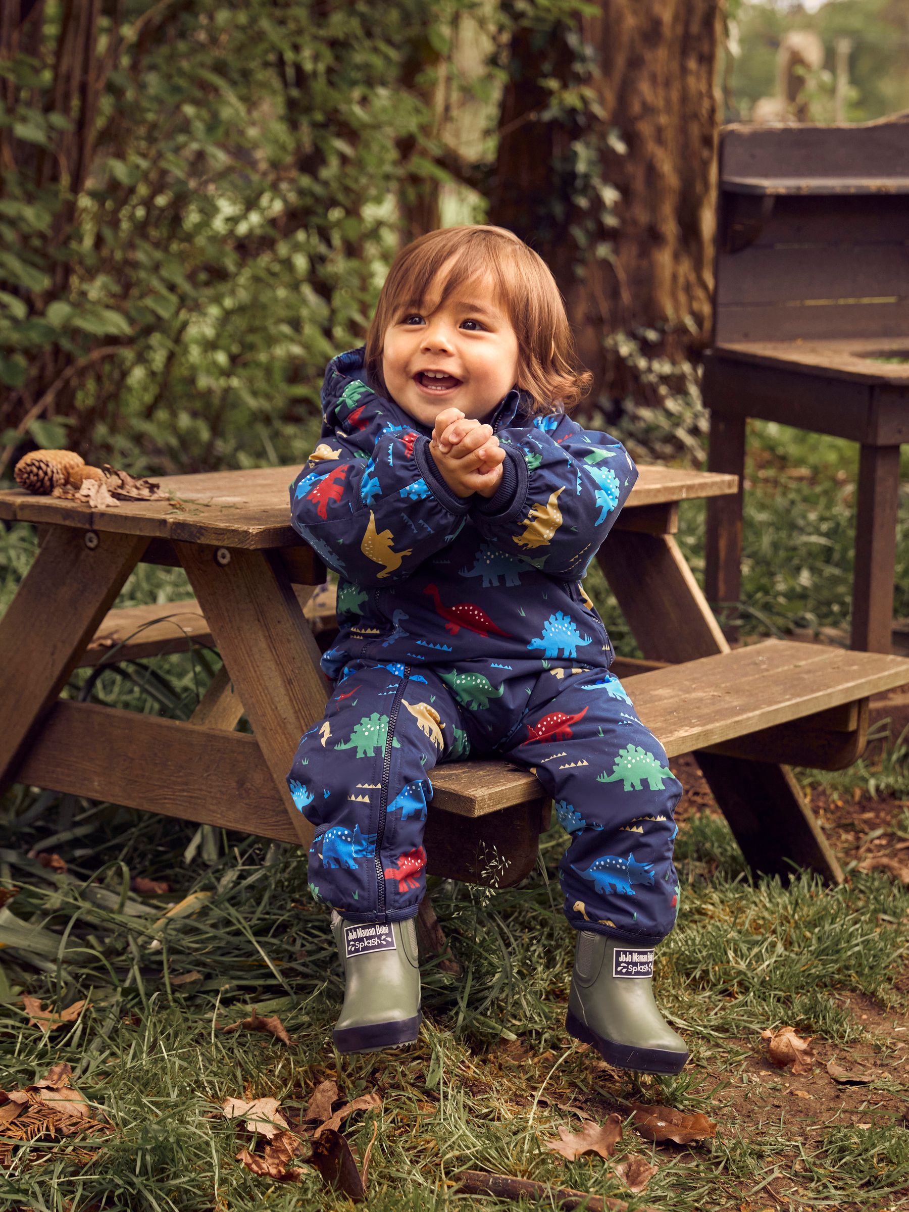Navy Blue Dinosaur Waterproof Fleece Lined Puddle Suit - Image 2 of 11