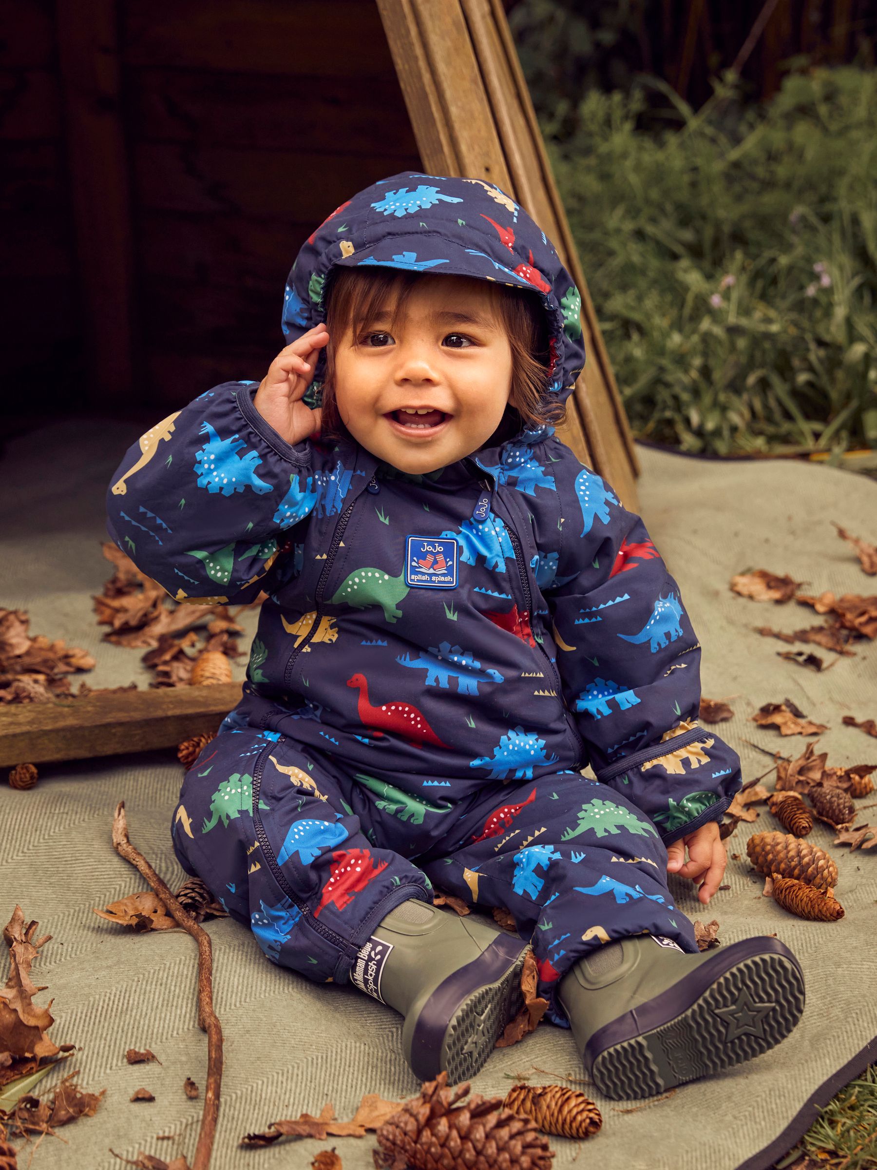 Navy Blue Dinosaur Waterproof Fleece Lined Puddle Suit - Image 3 of 11