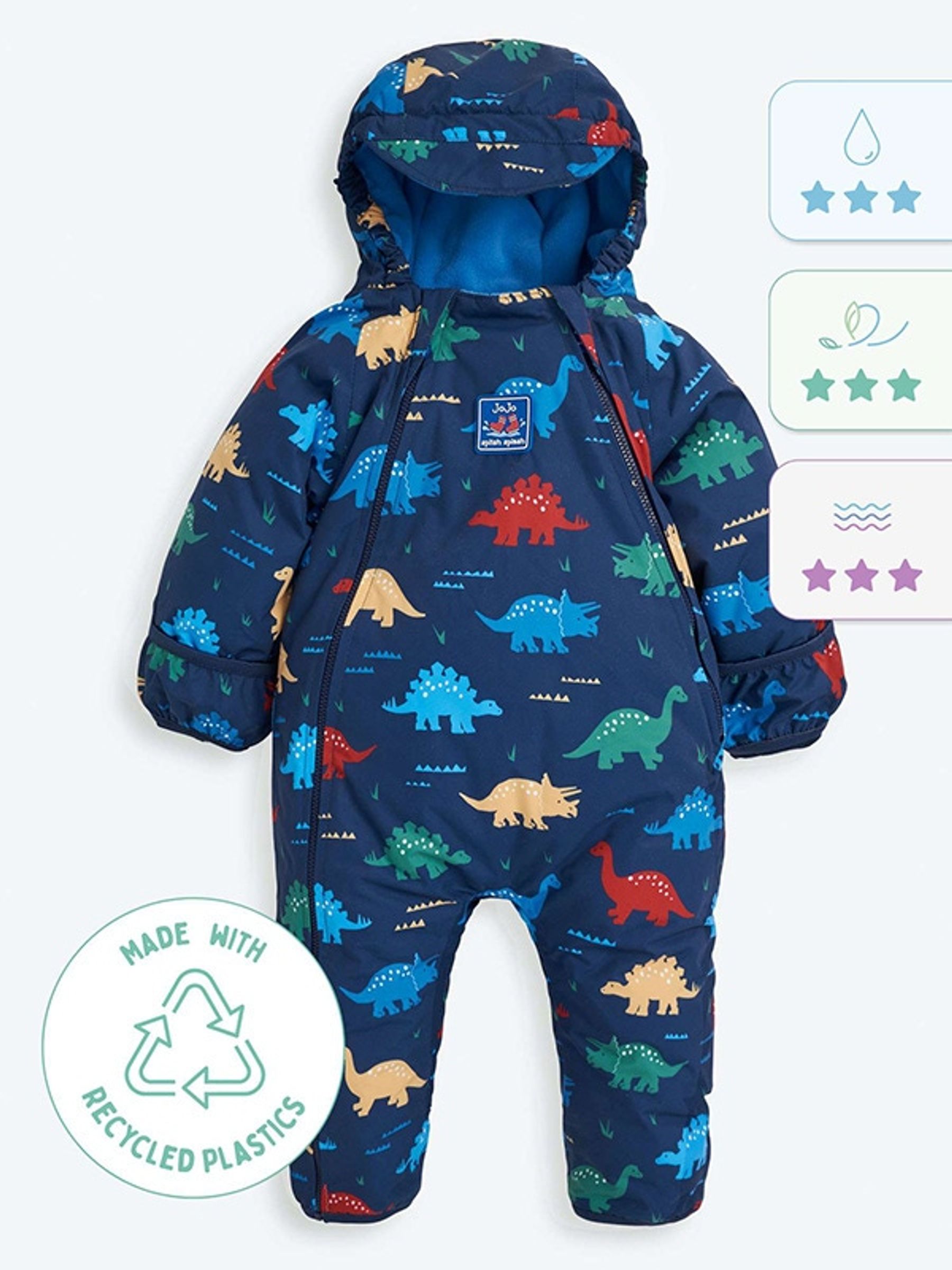 Navy Blue Dinosaur Waterproof Fleece Lined Puddle Suit - Image 8 of 11