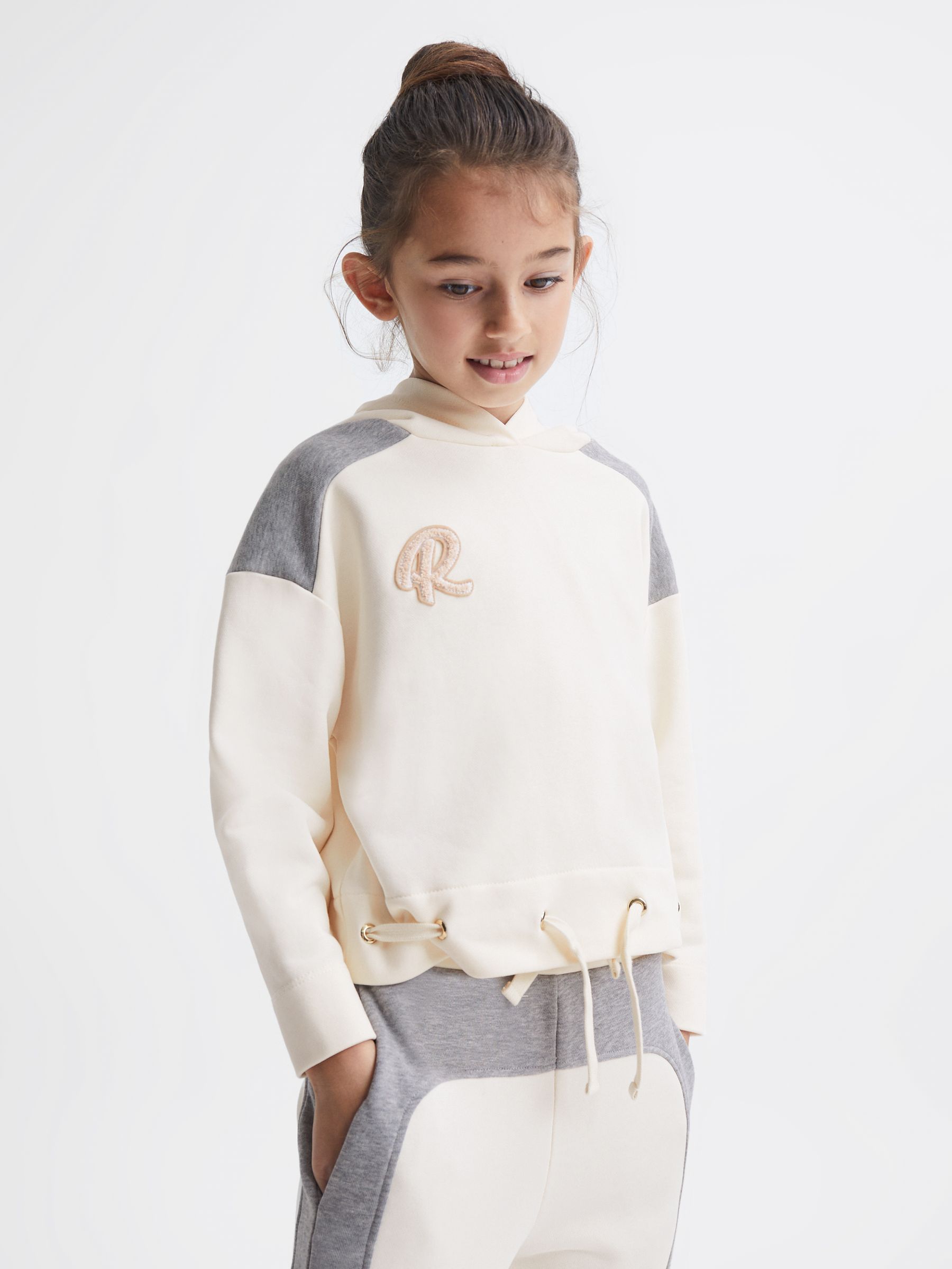 Senior Colourblock Hooded Sweatshirt in Pale Pink/Grey Marl - Image 3 of 6