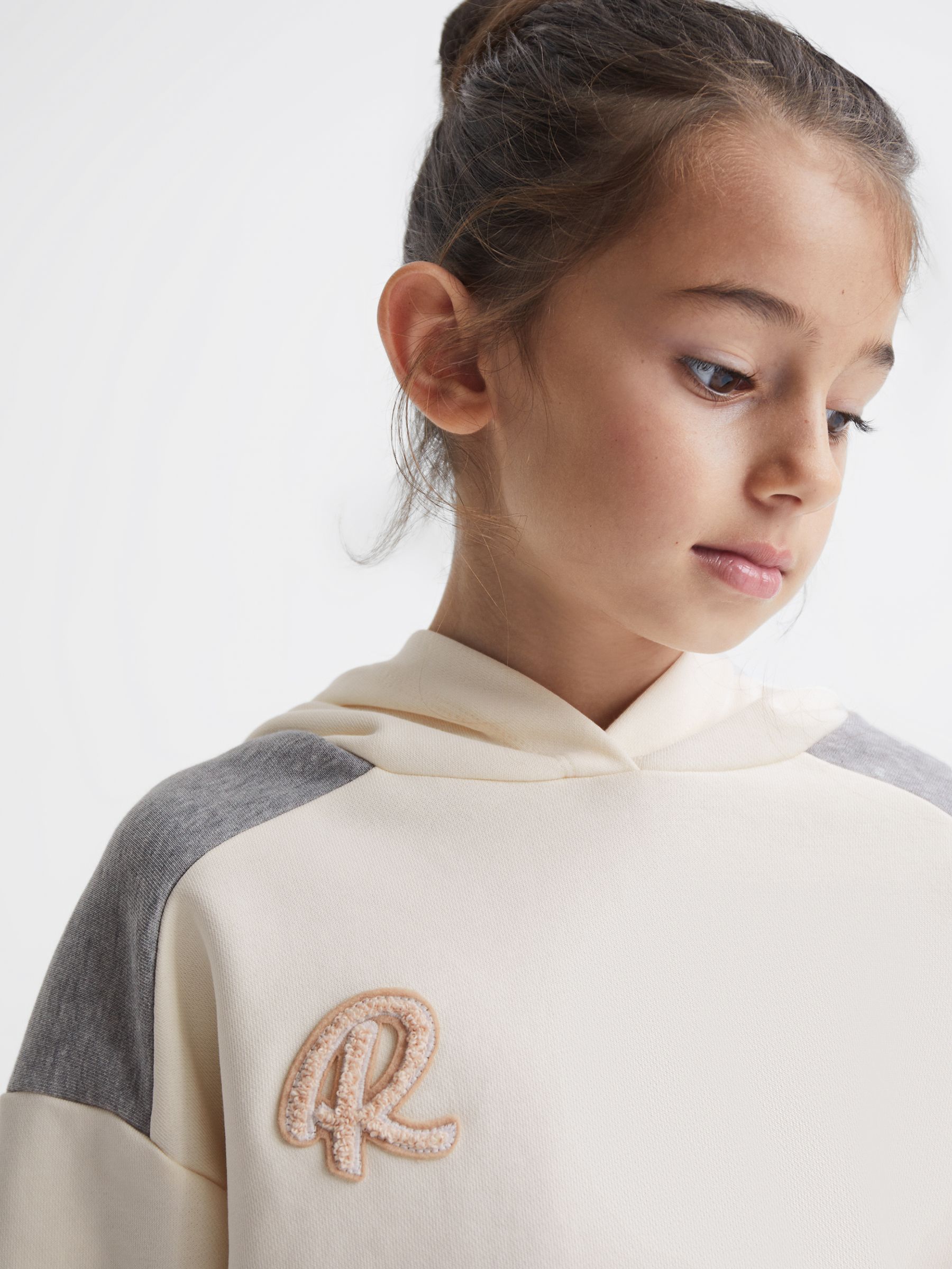 Senior Colourblock Hooded Sweatshirt in Pale Pink/Grey Marl - Image 4 of 6