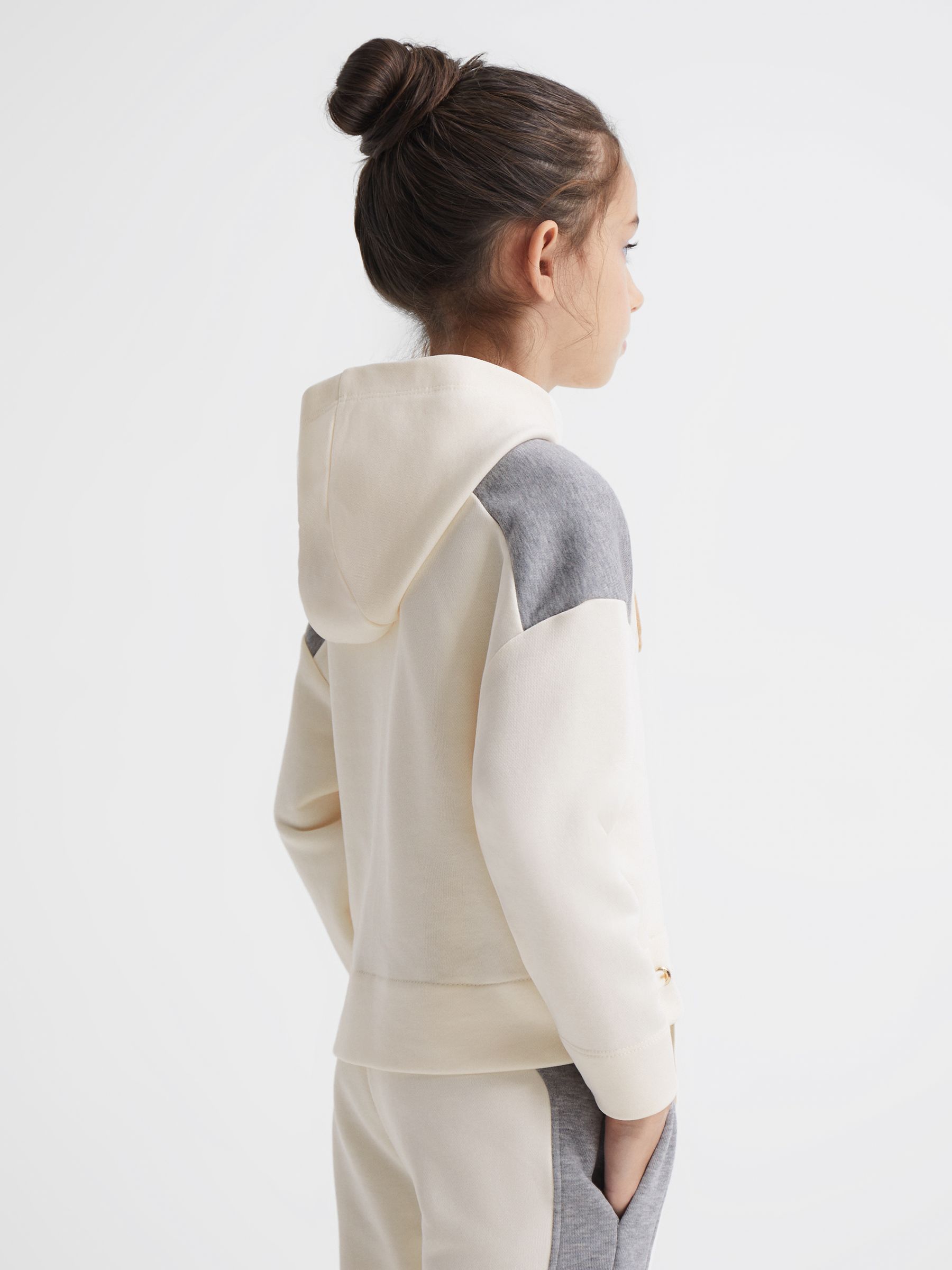 Senior Colourblock Hooded Sweatshirt in Pale Pink/Grey Marl - Image 5 of 6