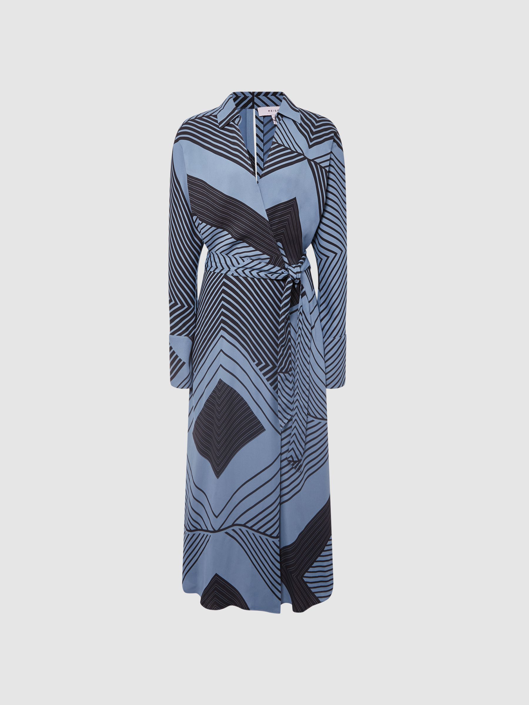 Printed Spliced Midi Dress in Blue - Image 2 of 8