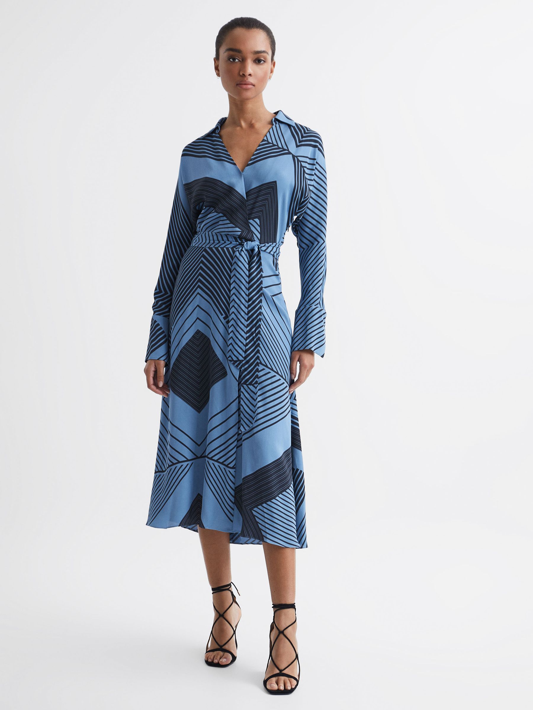 Printed Spliced Midi Dress in Blue - Image 8 of 8