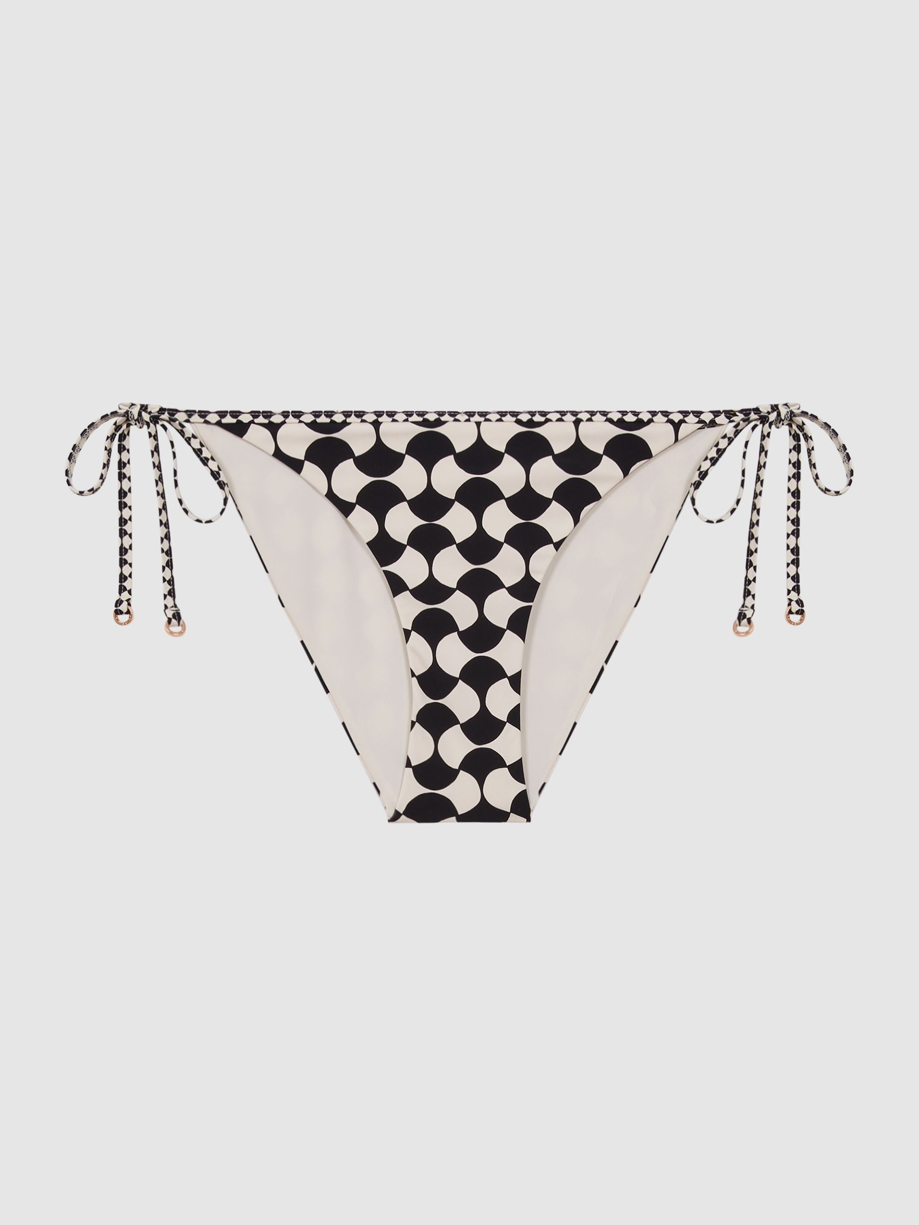 Printed Side Tie Bikini Bottoms in White/Black - Image 2 of 4