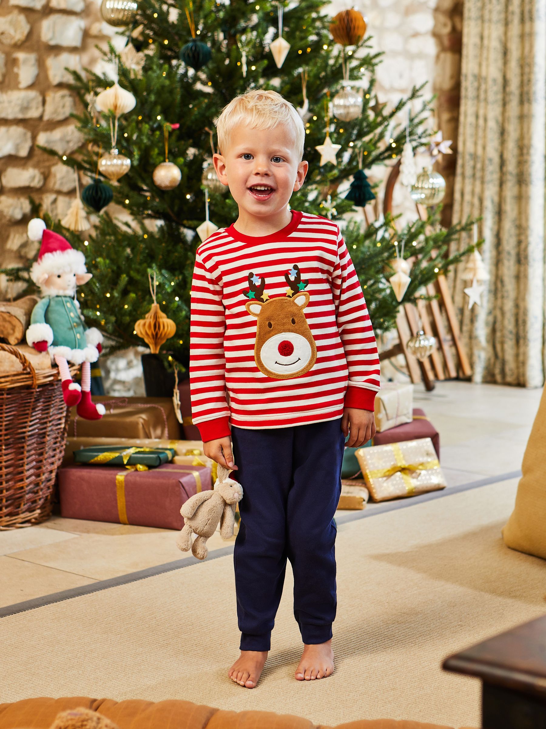 Reindeer Stripe Jersey Pyjamas in Red - Image 1 of 8
