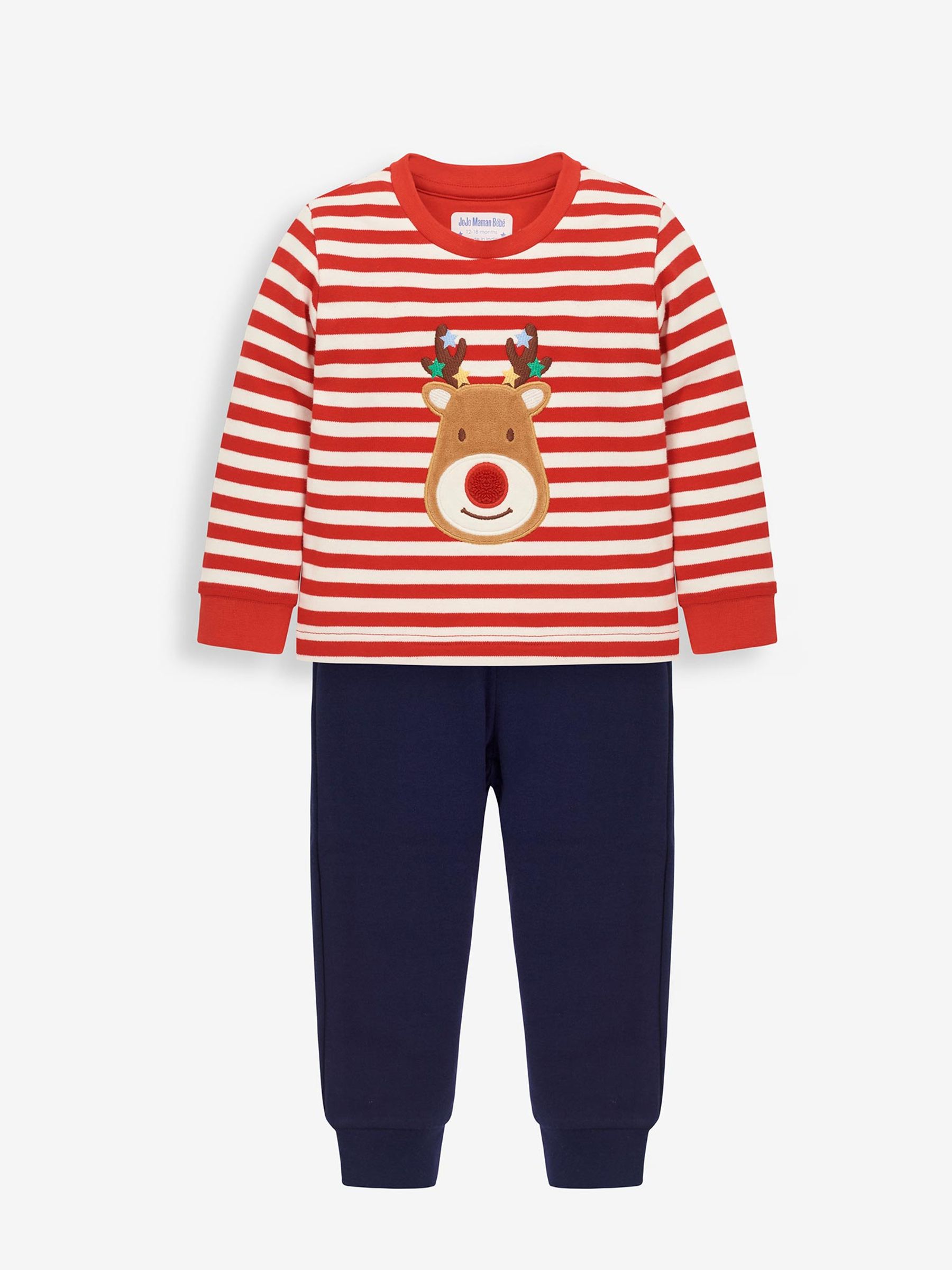 Reindeer Stripe Jersey Pyjamas in Red - Image 5 of 8