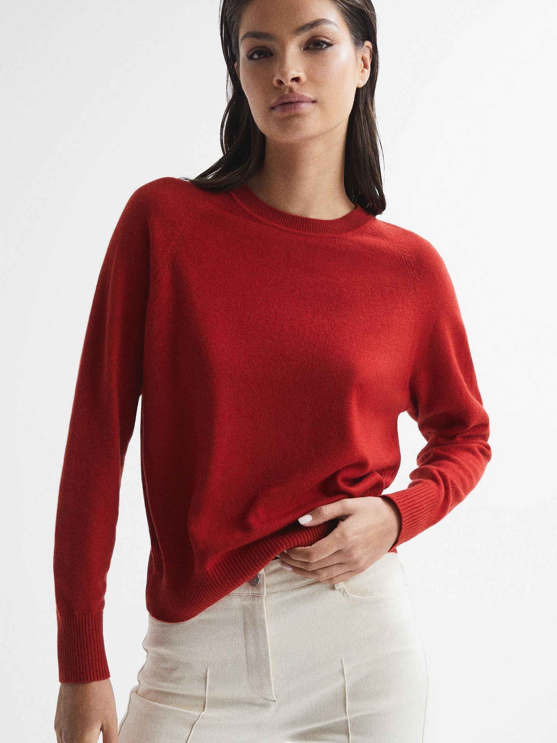 Crew Neck Knitted Jumper in Red - Image 4 of 7