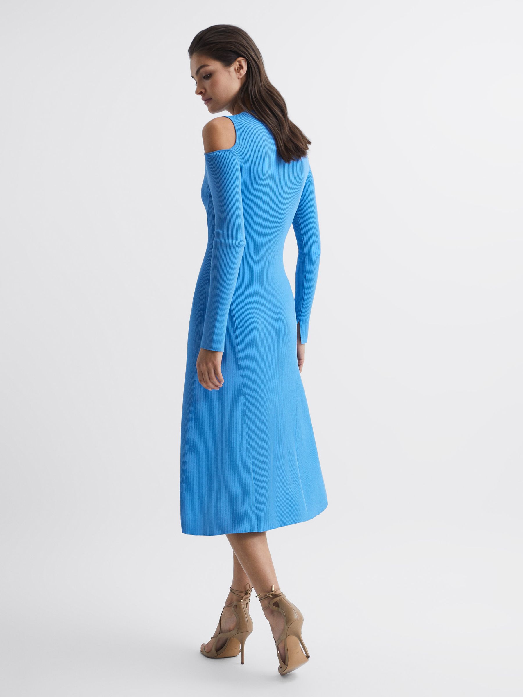 Cold Shoulder Knitted Dress in Blue - Image 5 of 7