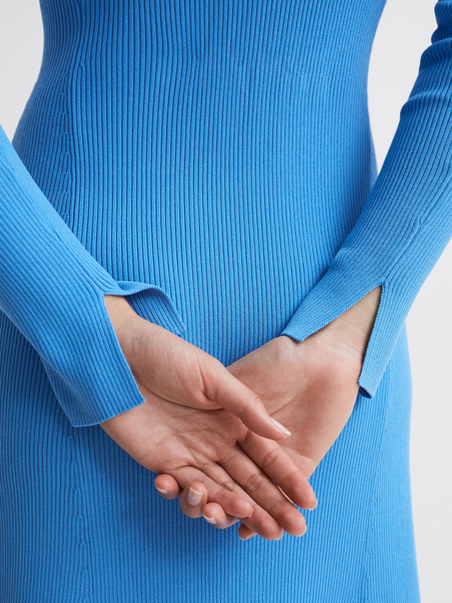 Cold Shoulder Knitted Dress in Blue - Image 6 of 7