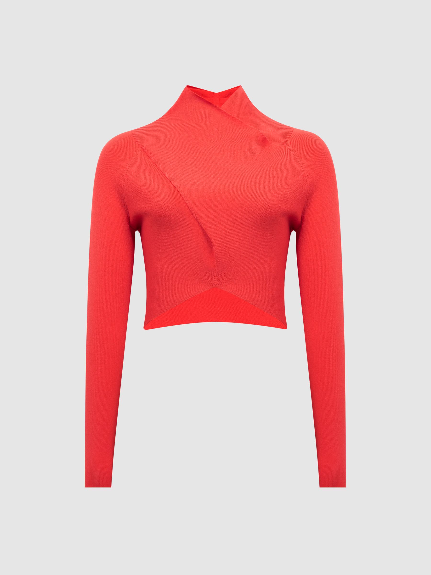 High Neck Cropped Co Ord Top in Coral - Image 2 of 5