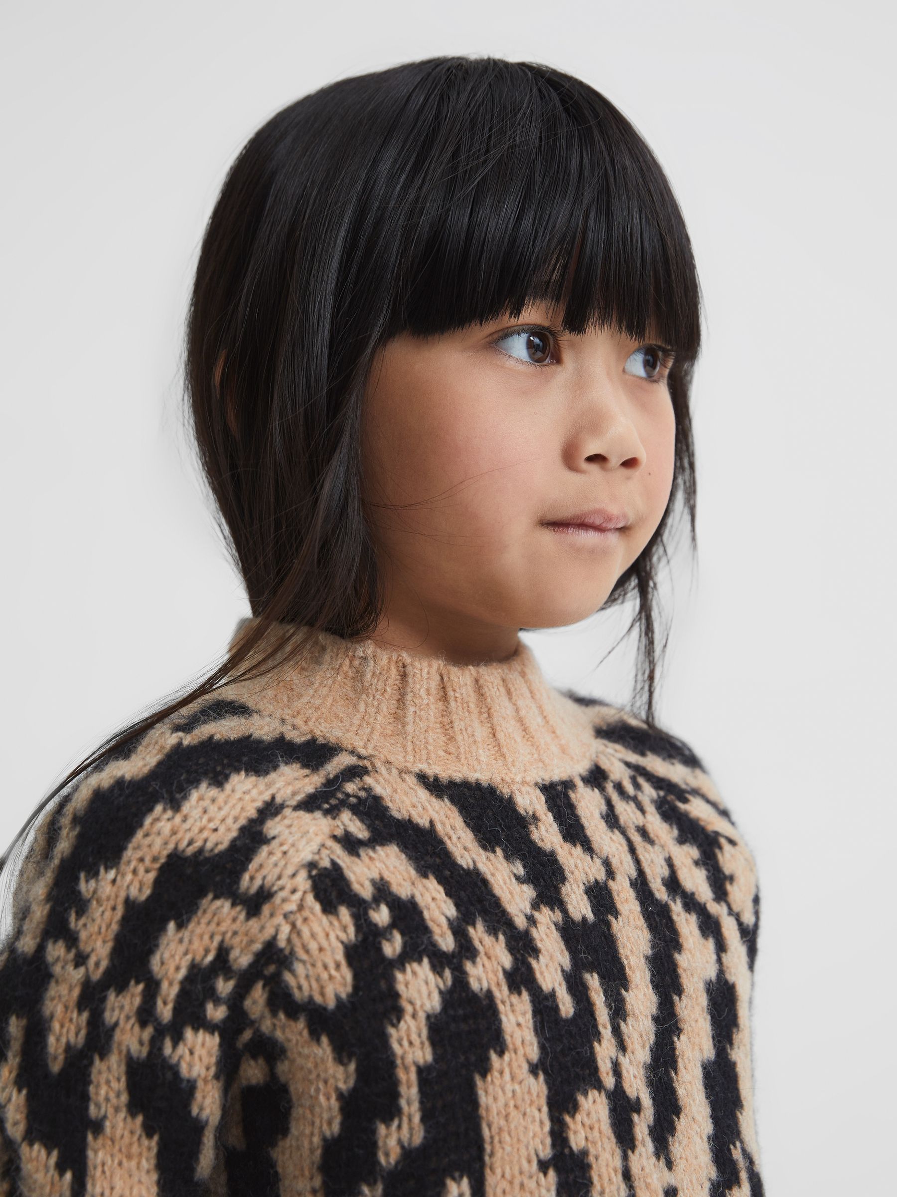 Junior Animal Print Wool Blend Jumper in Camel - 圖片 1/1