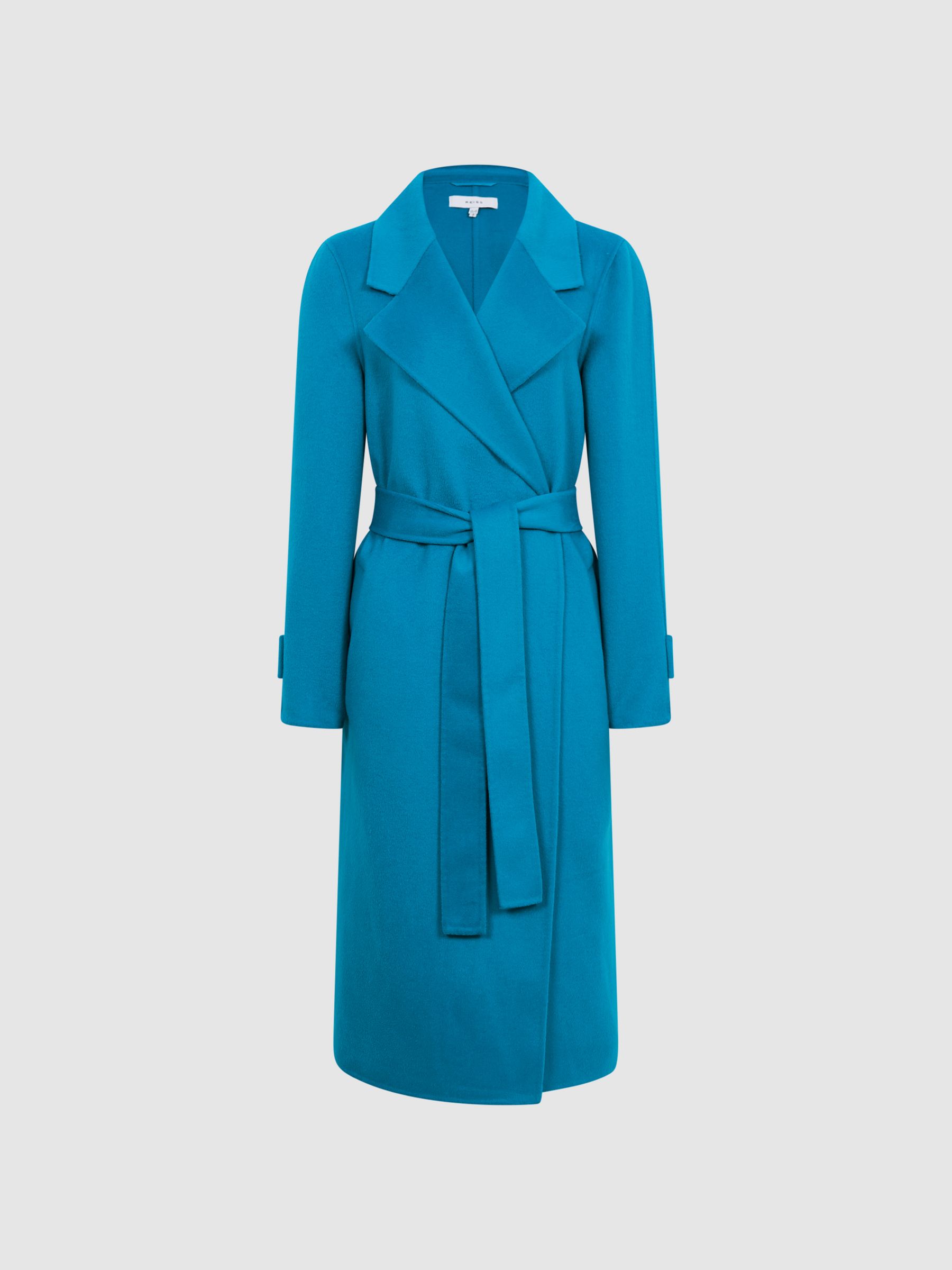 Belted Blindseam Wool Longline Coat in Blue - Image 2 of 7