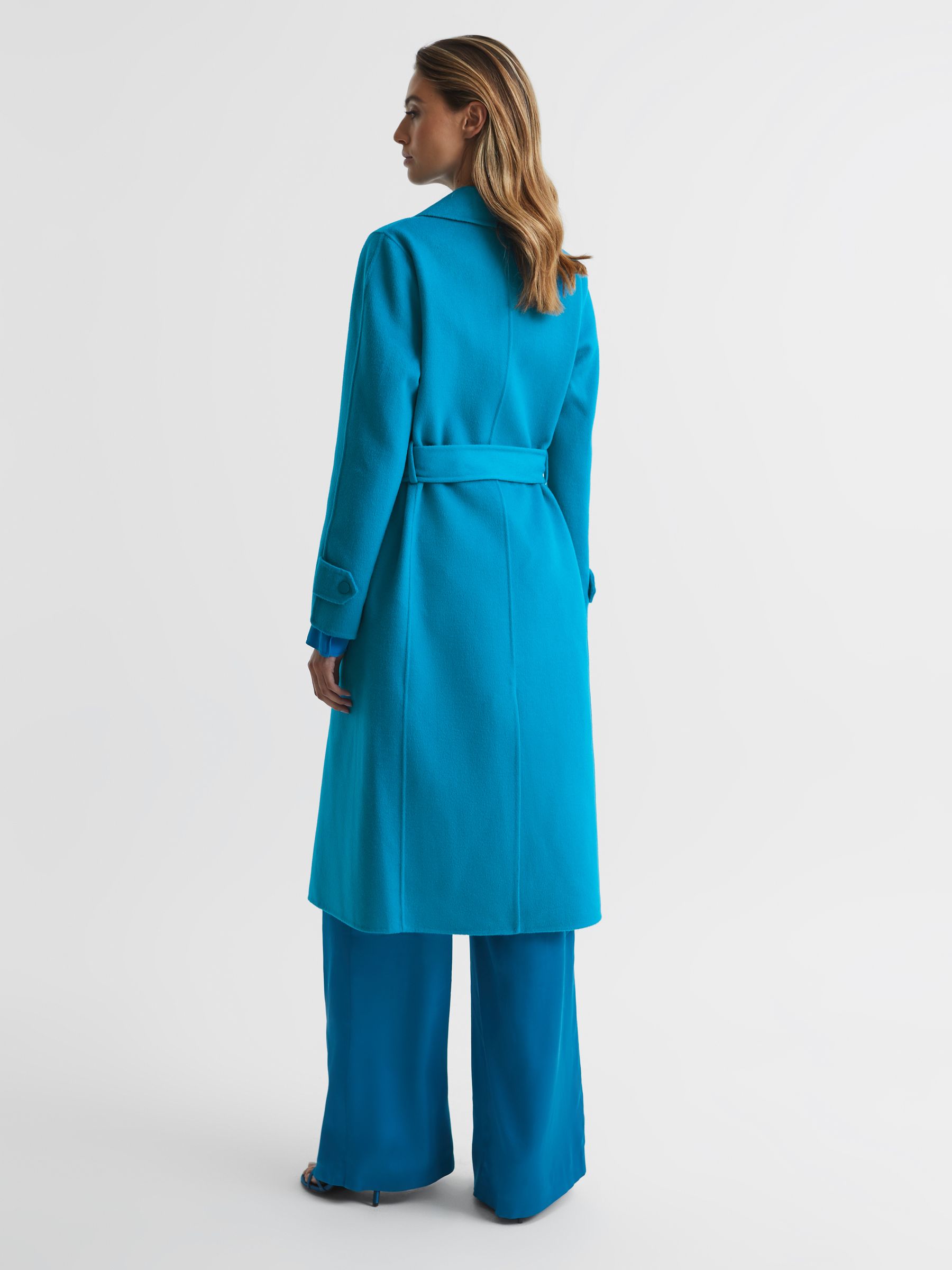 Belted Blindseam Wool Longline Coat in Blue - Image 5 of 7