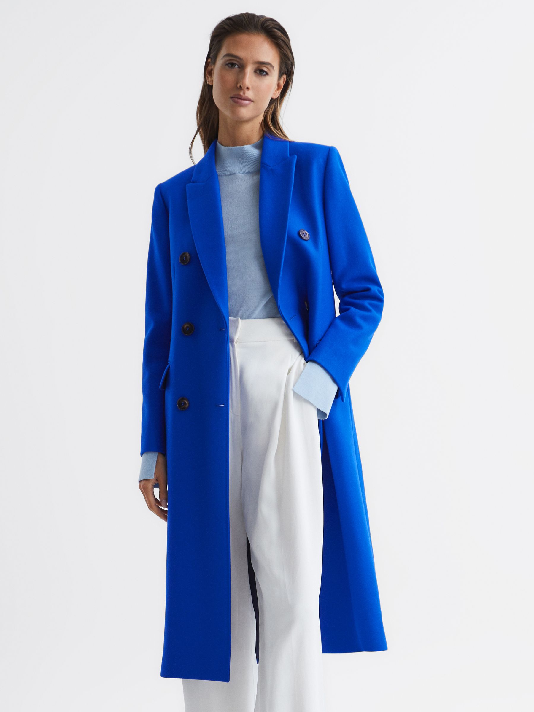 Longline Double Breasted Formal Coat in Bright Blue - Image 1 of 6