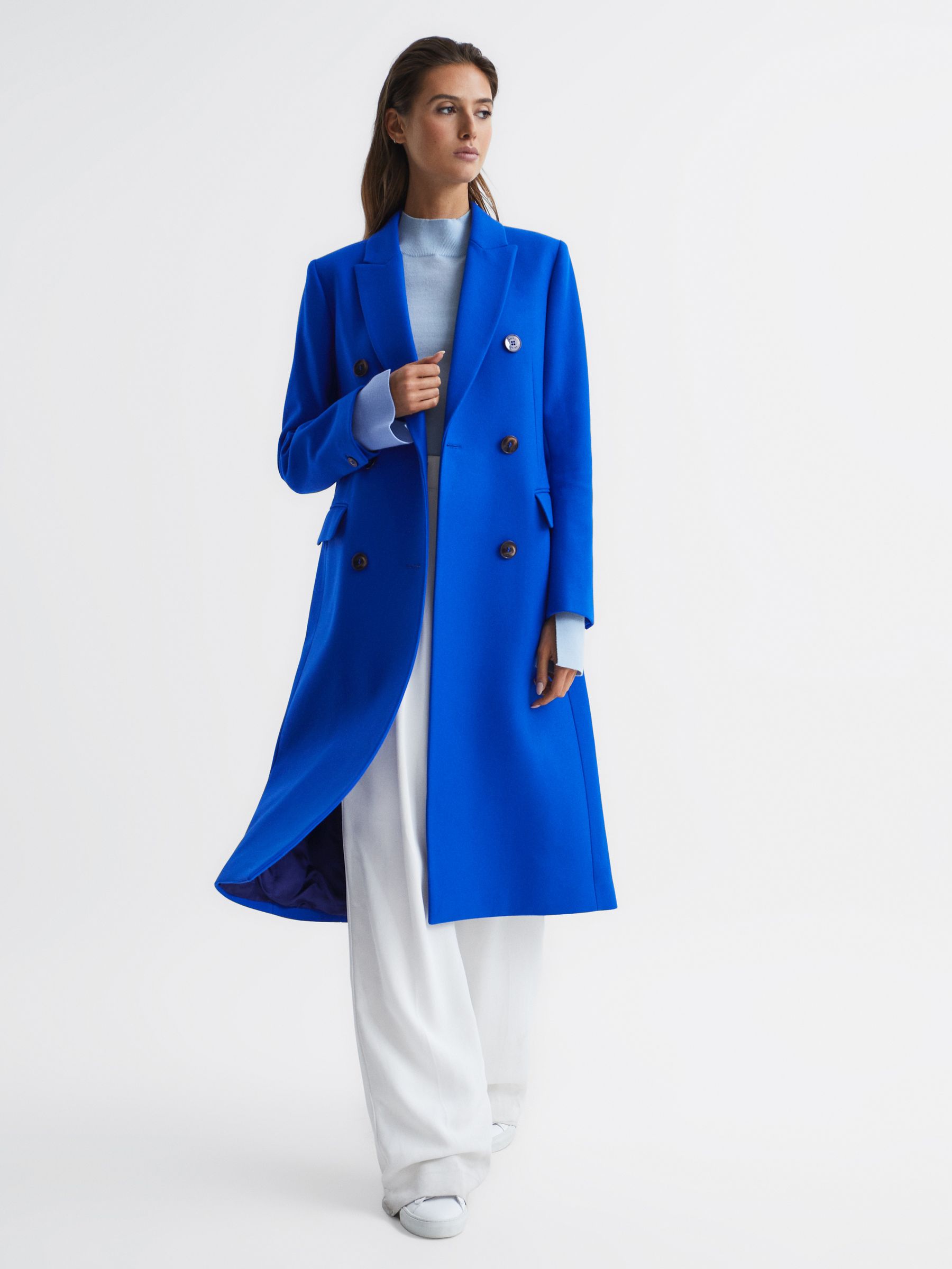 Longline Double Breasted Formal Coat in Bright Blue - Image 3 of 6