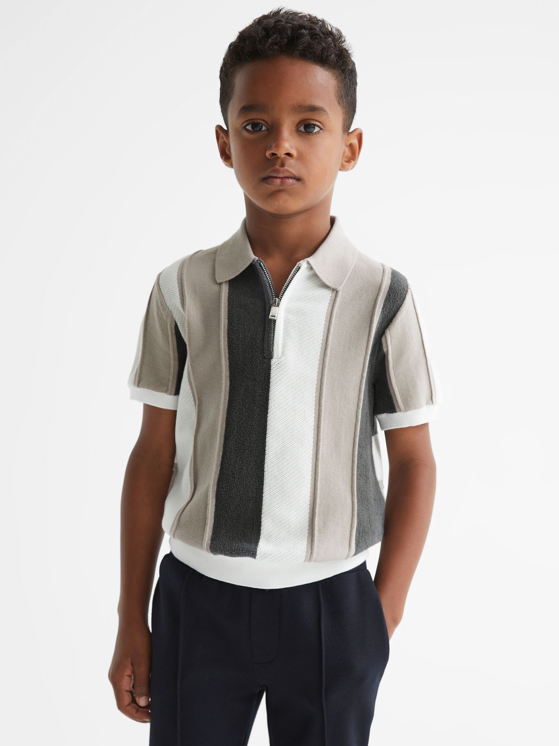 Junior Half Zip Colourblock Polo T-Shirt in Grey - Image 1 of 7