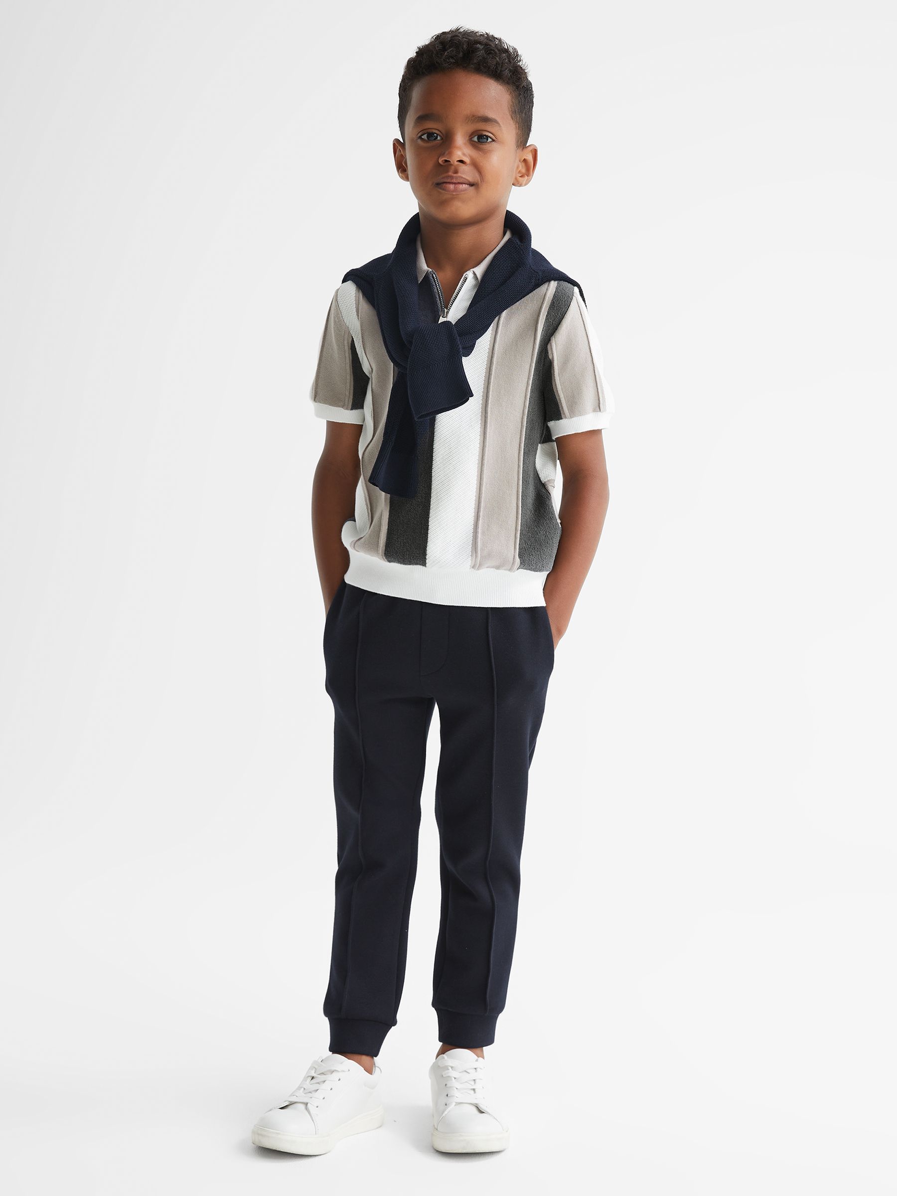 Junior Half Zip Colourblock Polo T-Shirt in Grey - Image 3 of 7