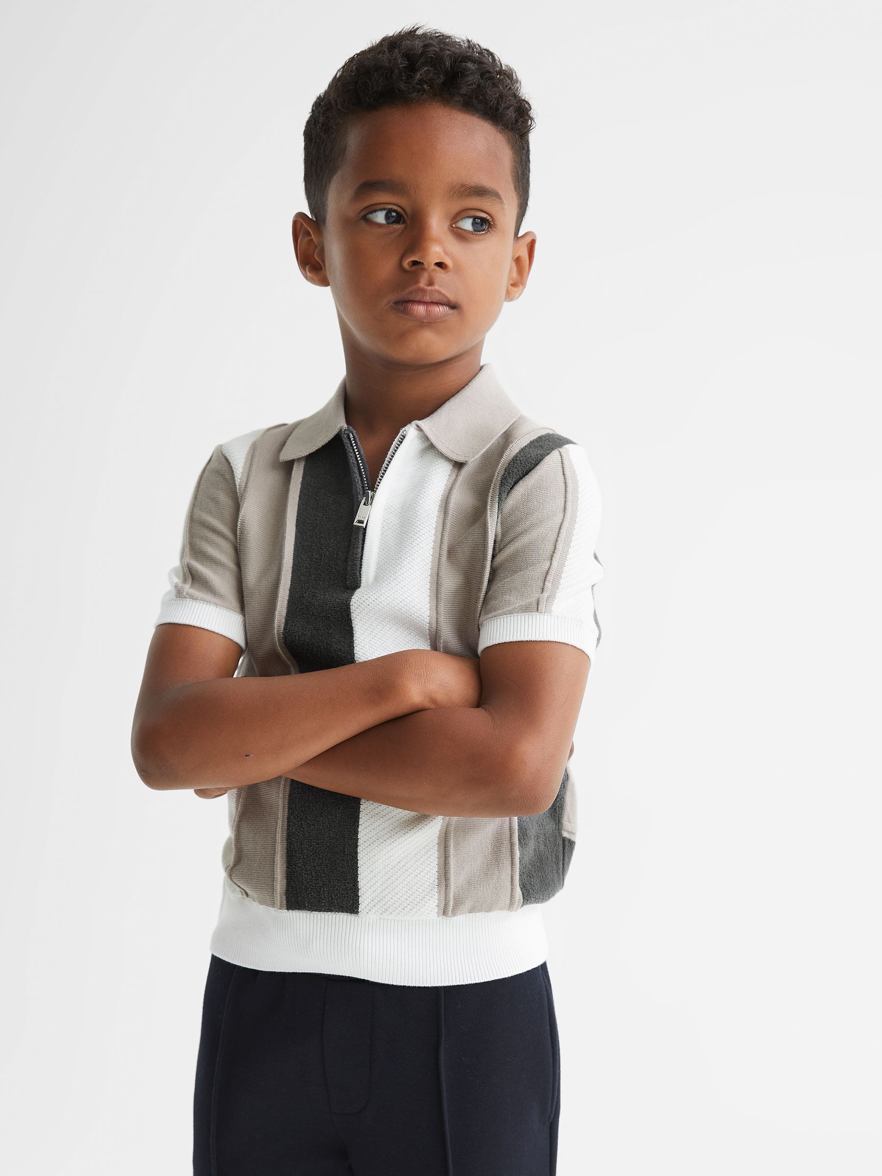 Junior Half Zip Colourblock Polo T-Shirt in Grey - Image 6 of 7