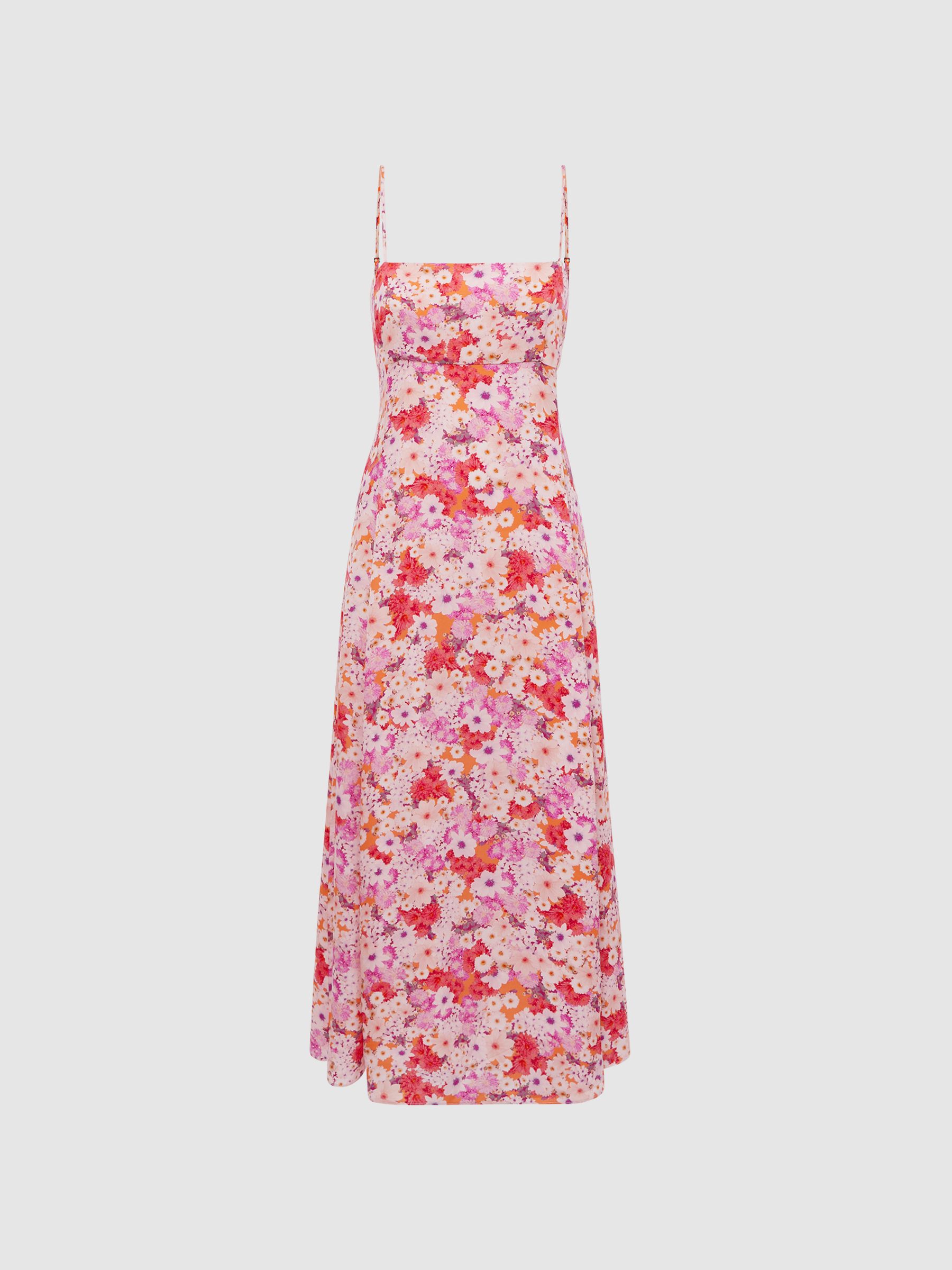 Petite Floral Print Fitted Midi Dress in Pink Print - Image 2 of 6