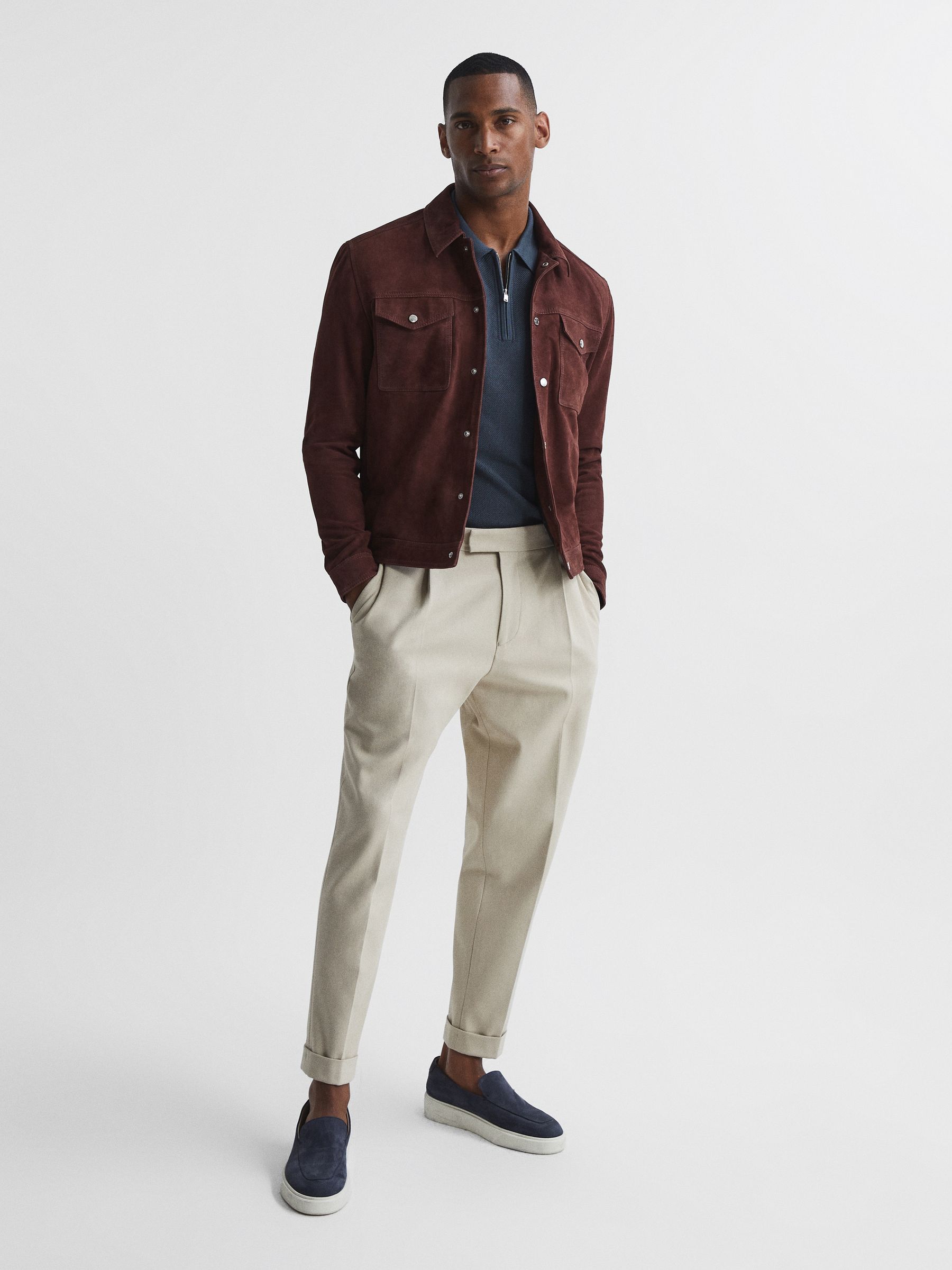 Half Zip Stitch Interest Polo T-Shirt in Blue - Image 3 of 5