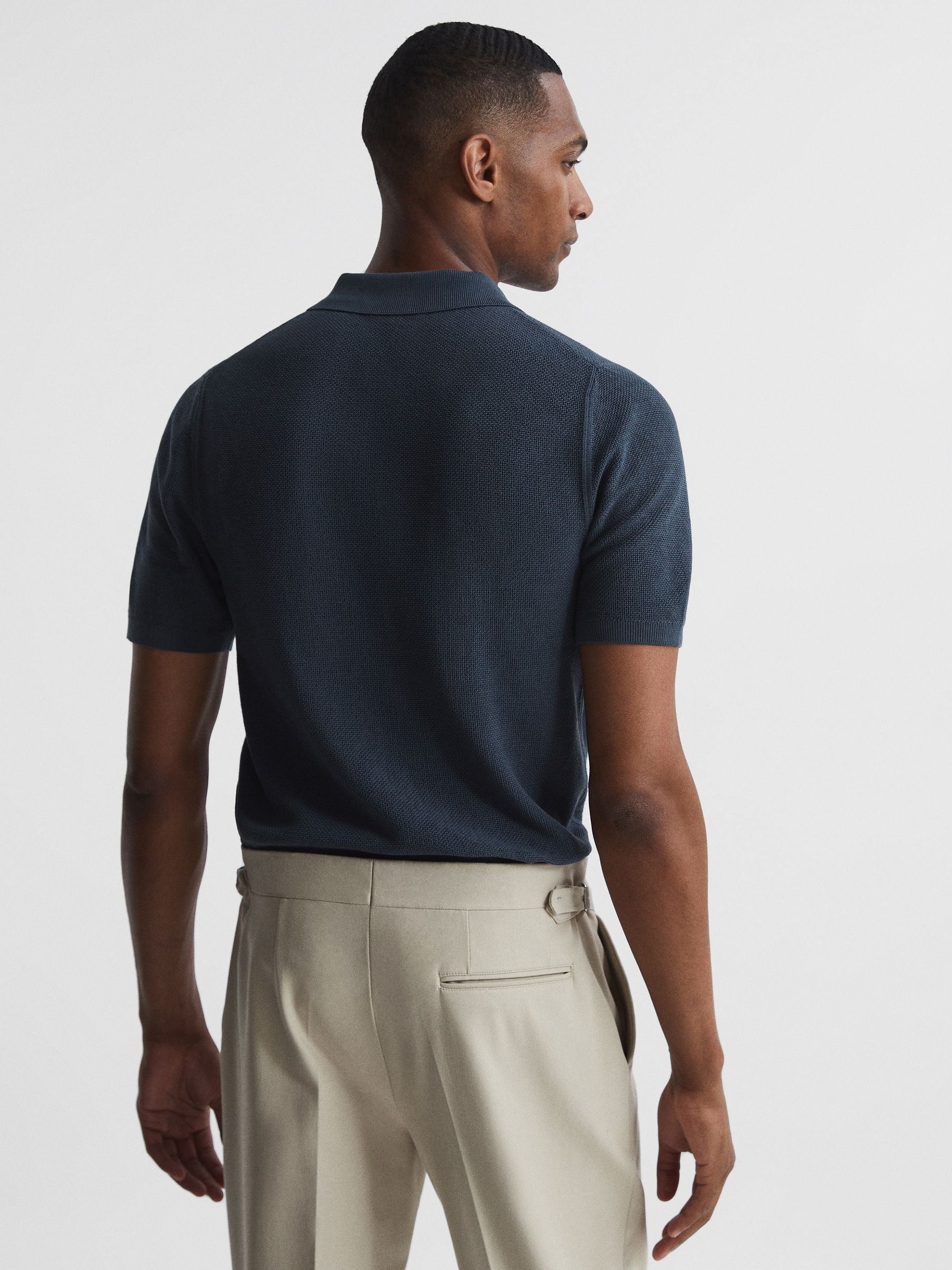 Half Zip Stitch Interest Polo T-Shirt in Blue - Image 5 of 5