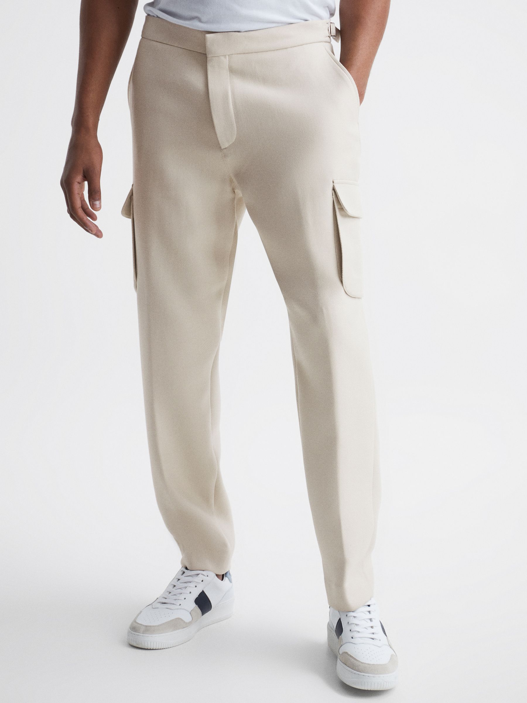 Twill Cargo Trousers in Ivory - Image 1 of 7