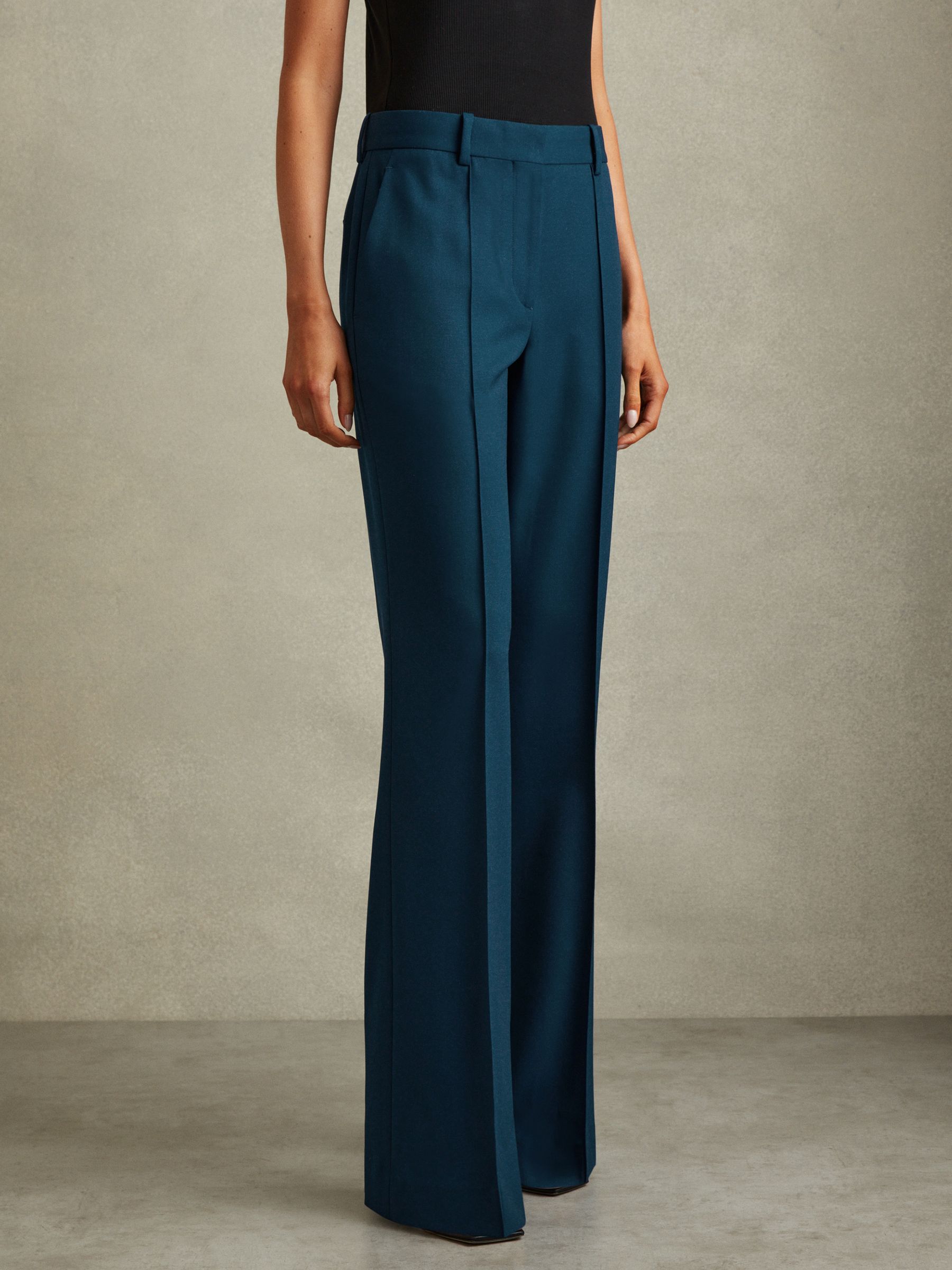Wool Blend Wide Leg Suit Trousers in Teal - Image 1 of 6