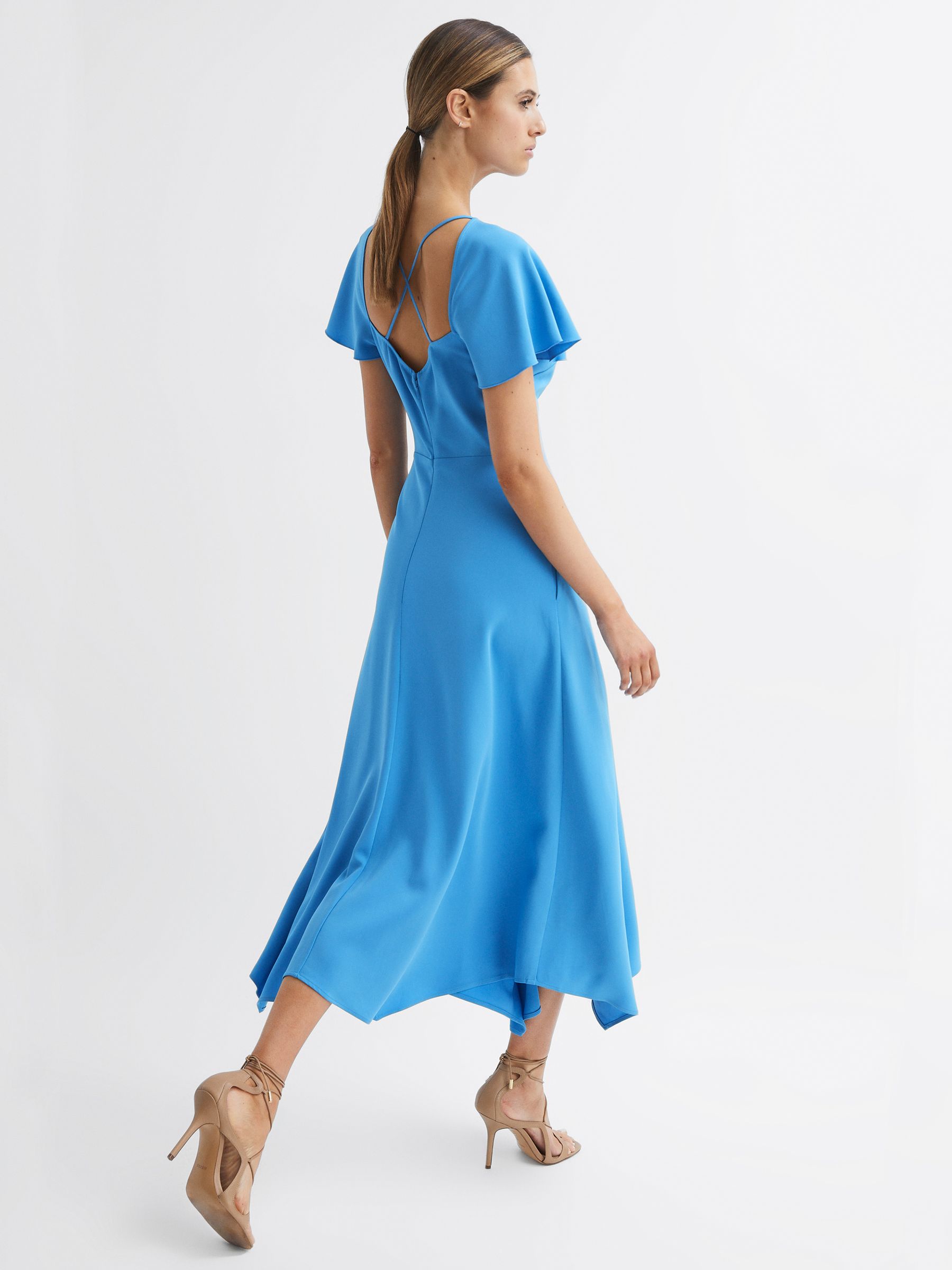 Reiss Linen Side Tie Midi Dress in Blue - REISS