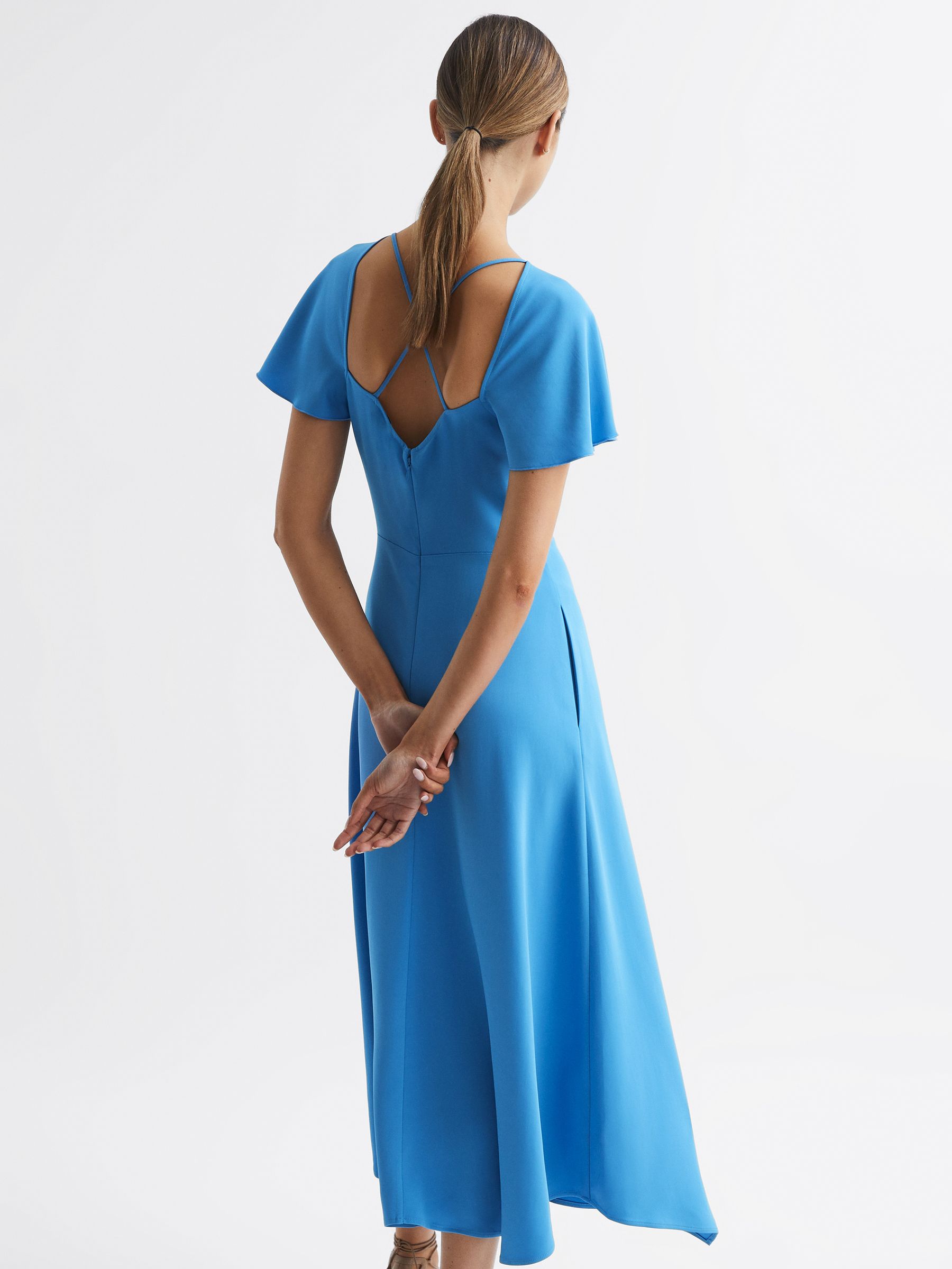 Reiss Cap Sleeve Midi Dress in Blue | REISS Reiss Cap Sleeve Midi Dress in Blue | REISS