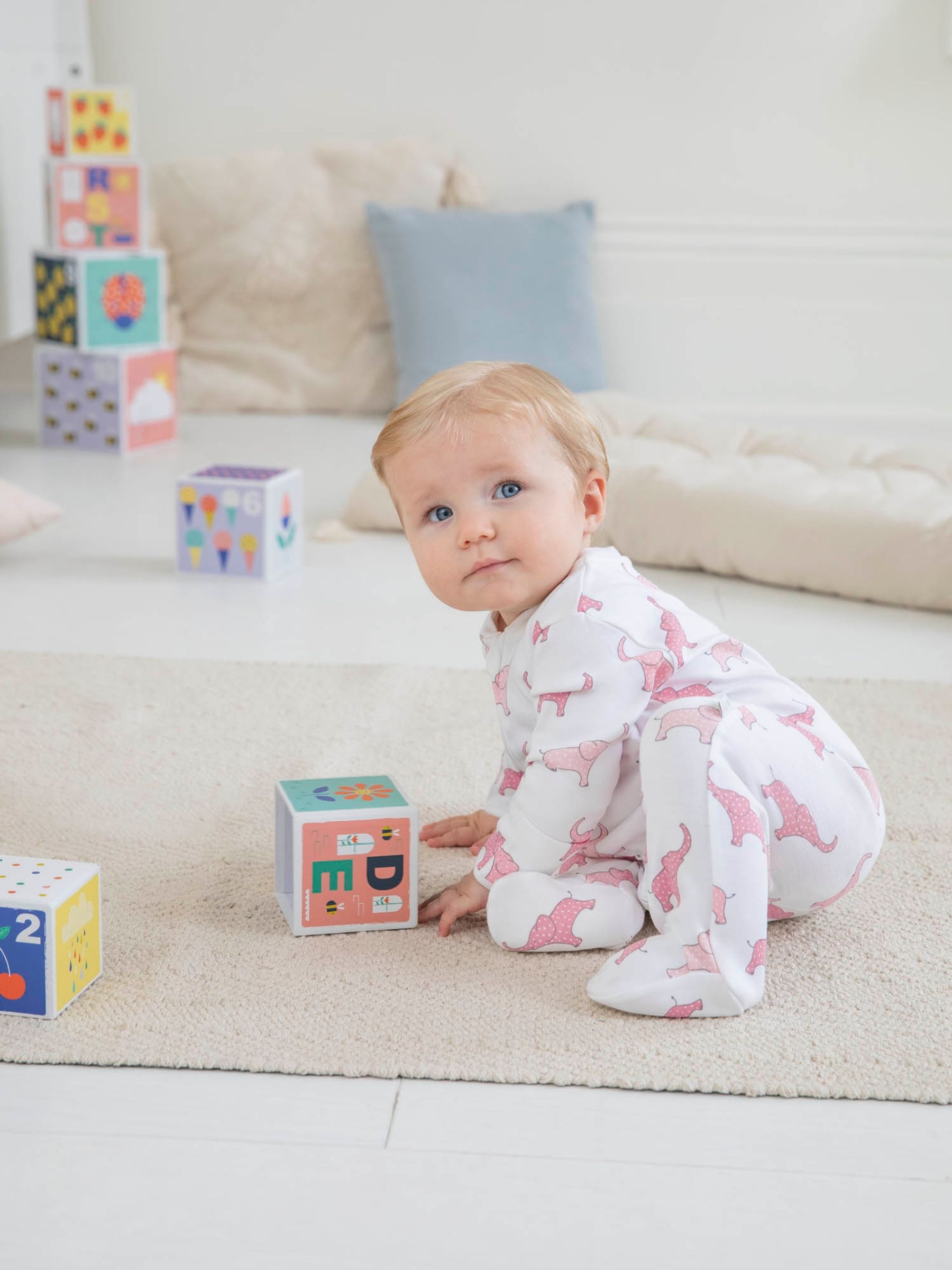 Pink Elephant Print Zip Cotton Baby Sleepsuit - Image 2 of 4