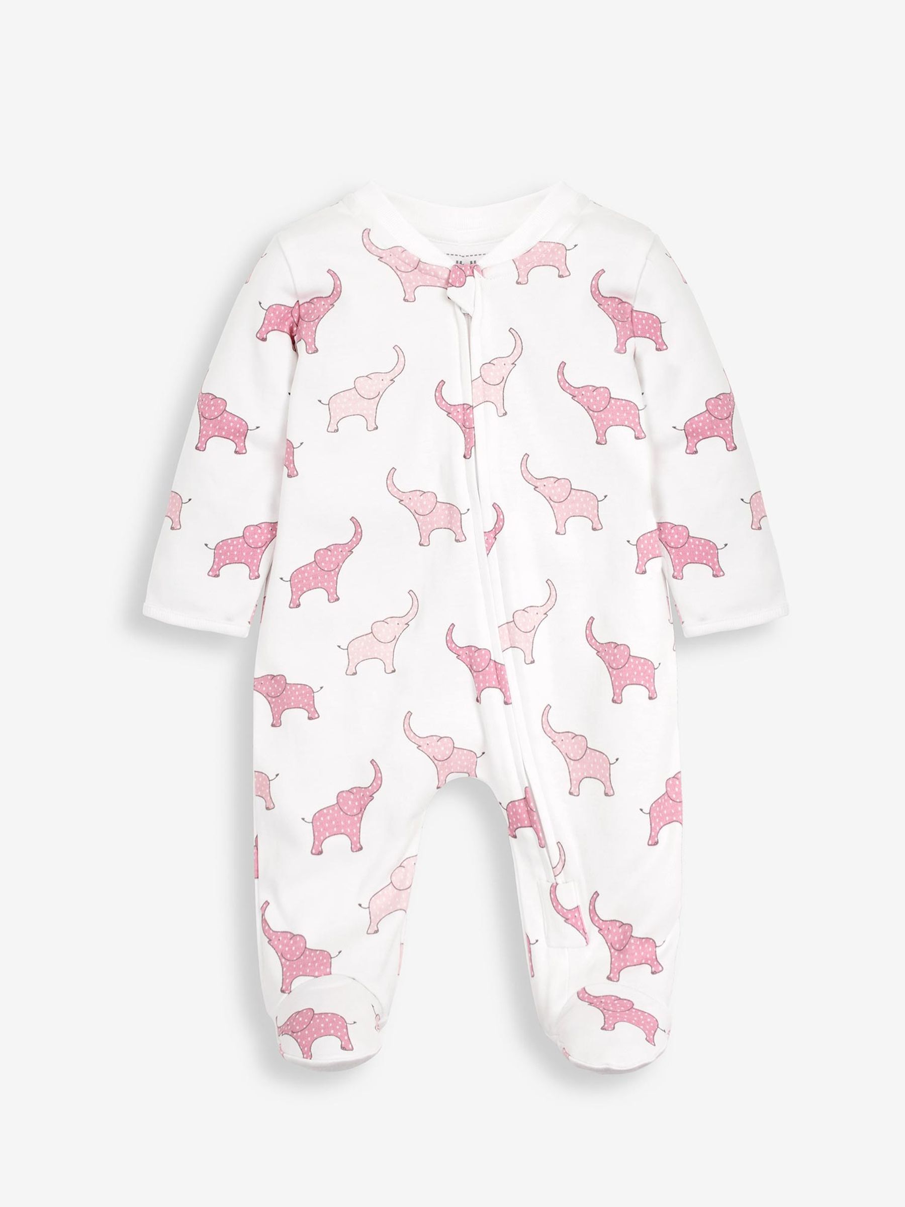 Pink Elephant Print Zip Cotton Baby Sleepsuit - Image 3 of 4