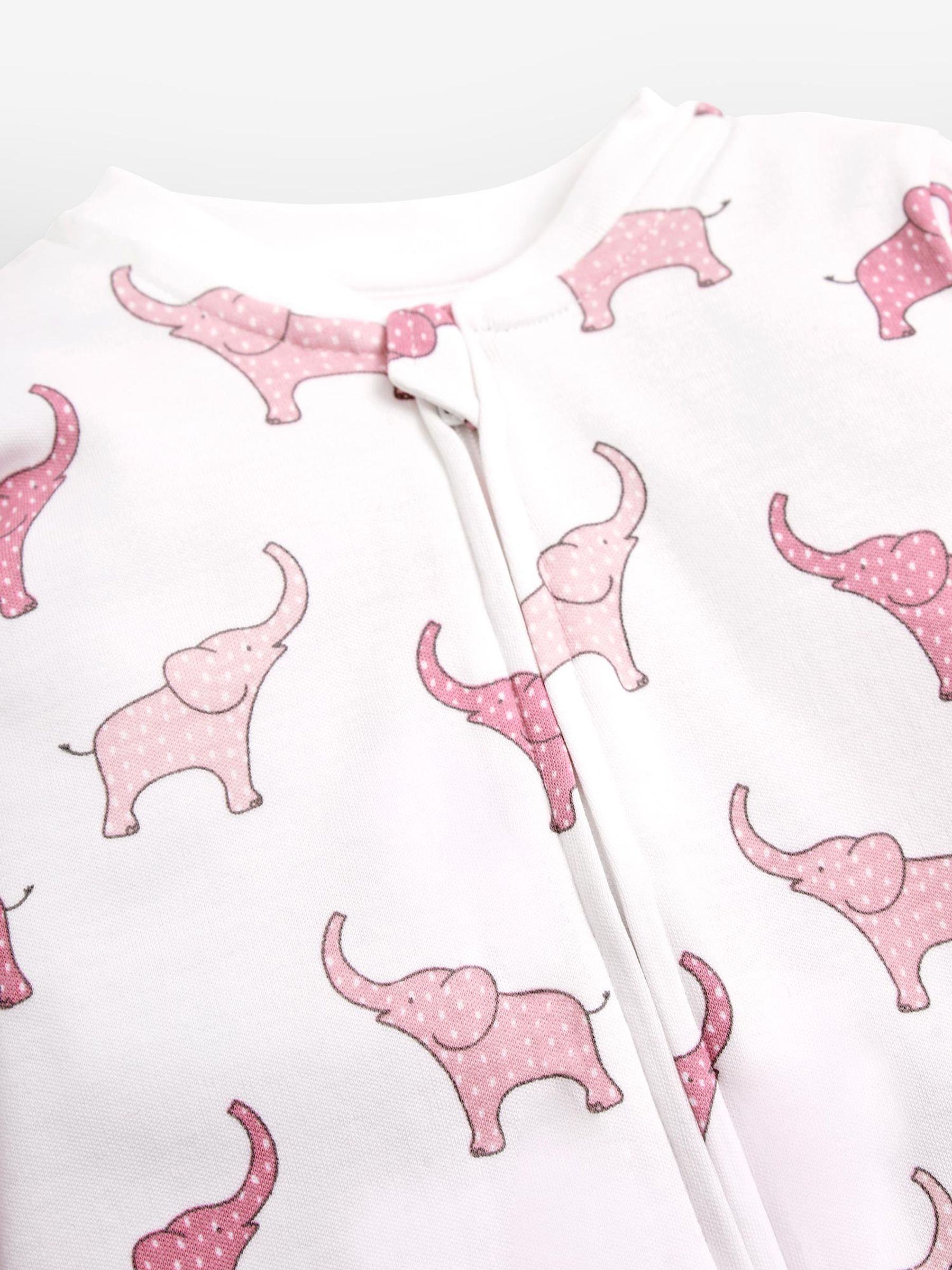 Pink Elephant Print Zip Cotton Baby Sleepsuit - Image 4 of 4