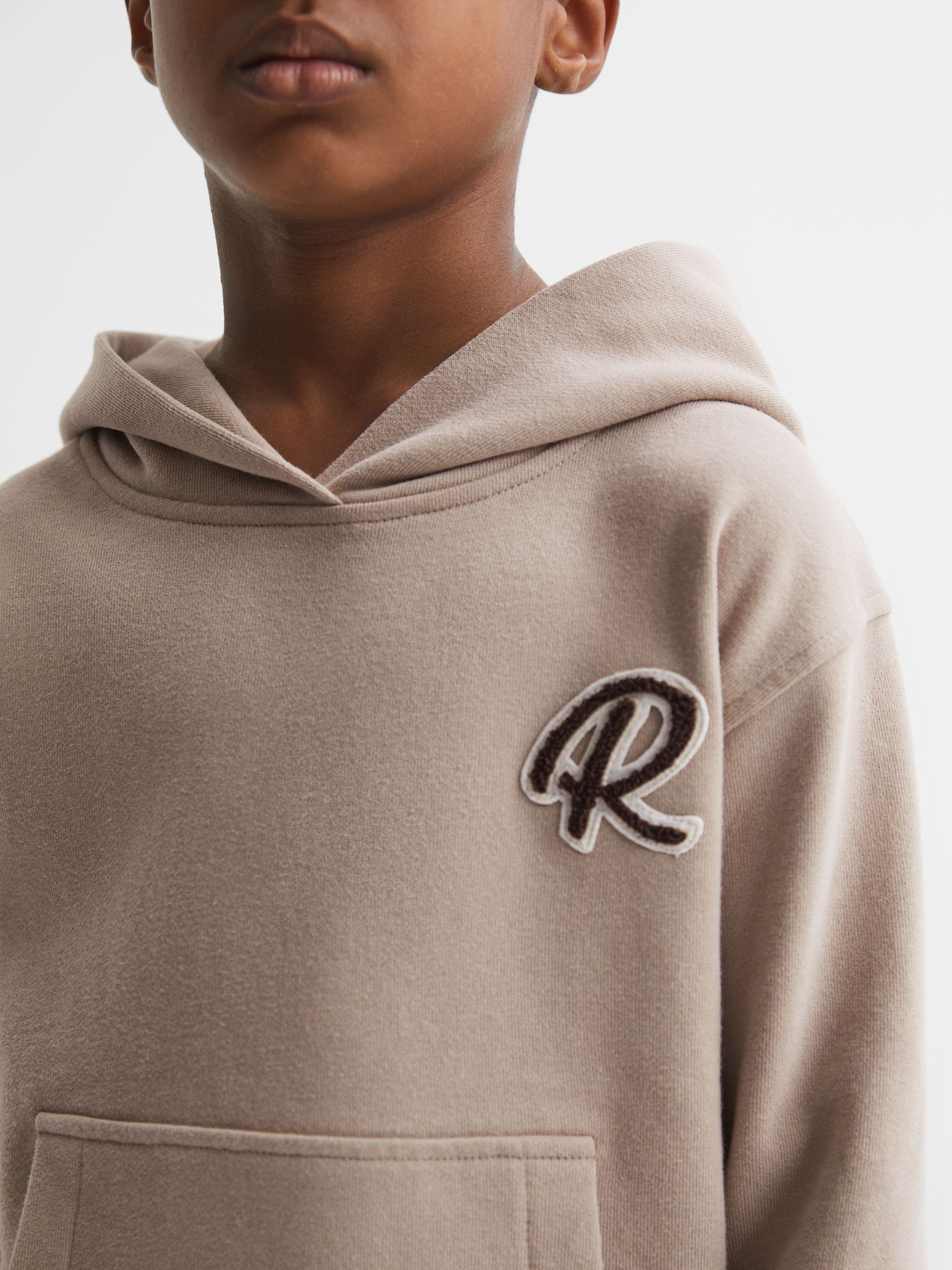 Junior Relaxed Garment Dyed Logo Hoodie in Taupe - Image 4 of 6