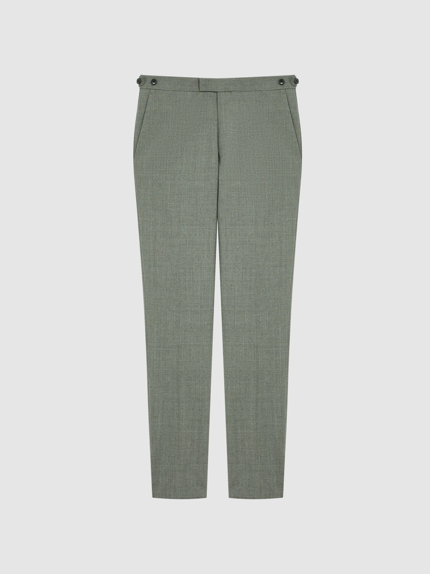 Slim Fit Wool Side Adjuster Trousers in Green - Image 2 of 5 Slim Fit Wool Side Adjuster Trousers in Green - Image 2 of 5