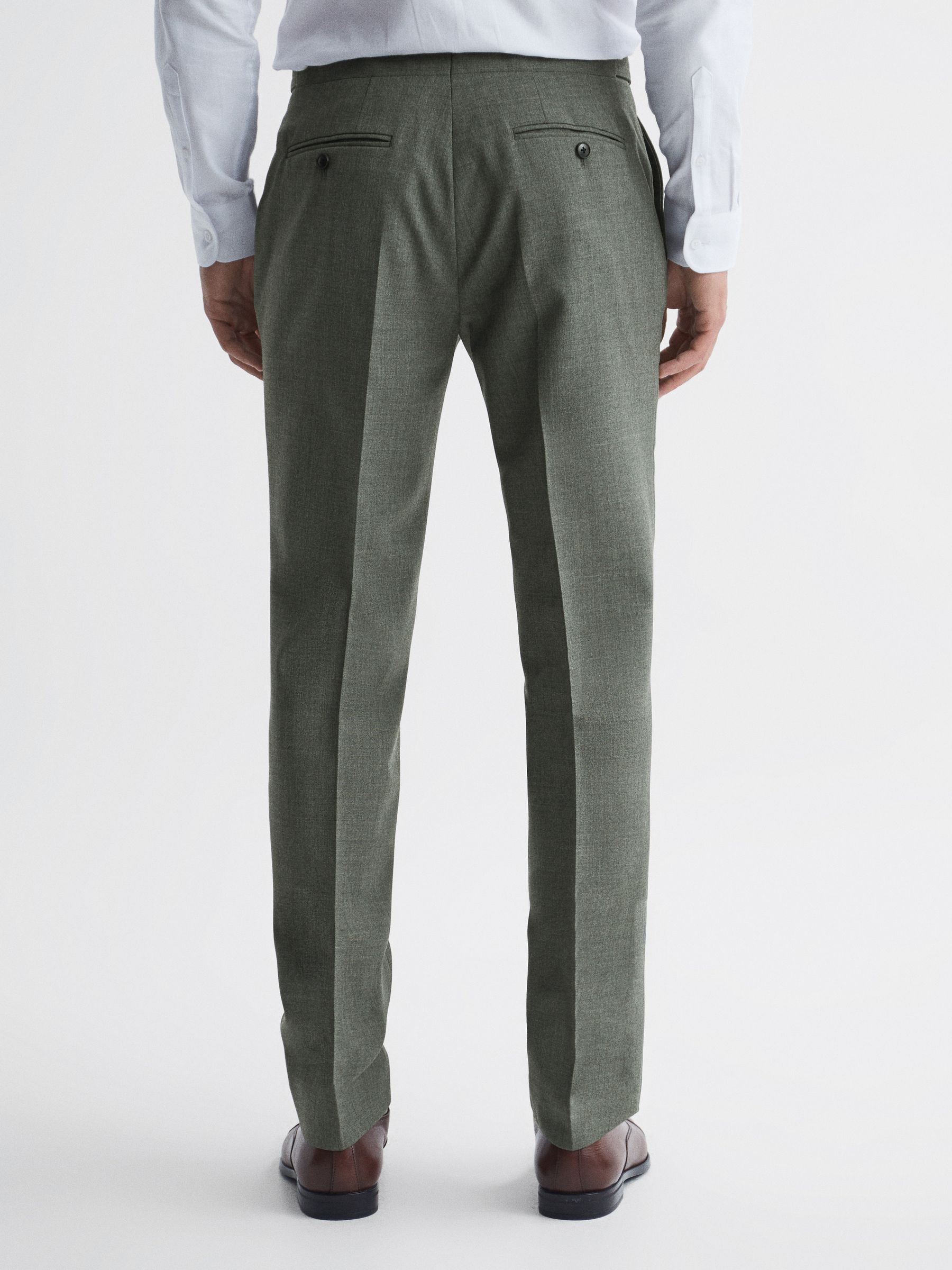 Slim Fit Wool Side Adjuster Trousers in Green - Image 5 of 5