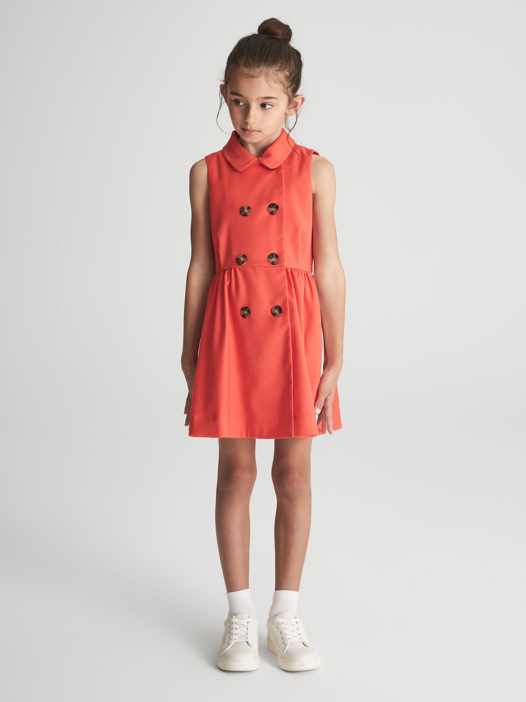 Junior Sleeveless Button Detail Dress in Coral - Image 1 of 7