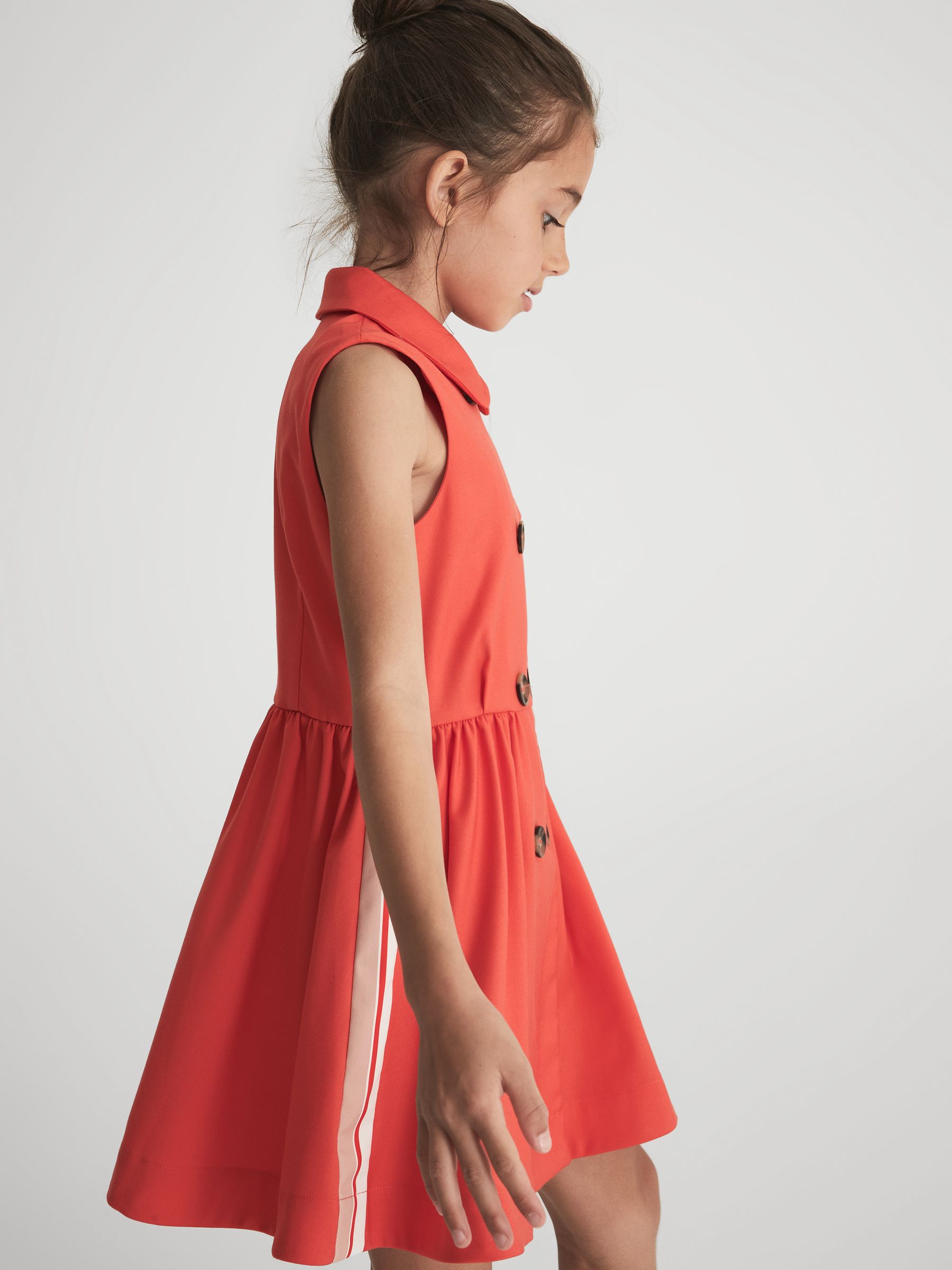 Junior Sleeveless Button Detail Dress in Coral - Image 3 of 7