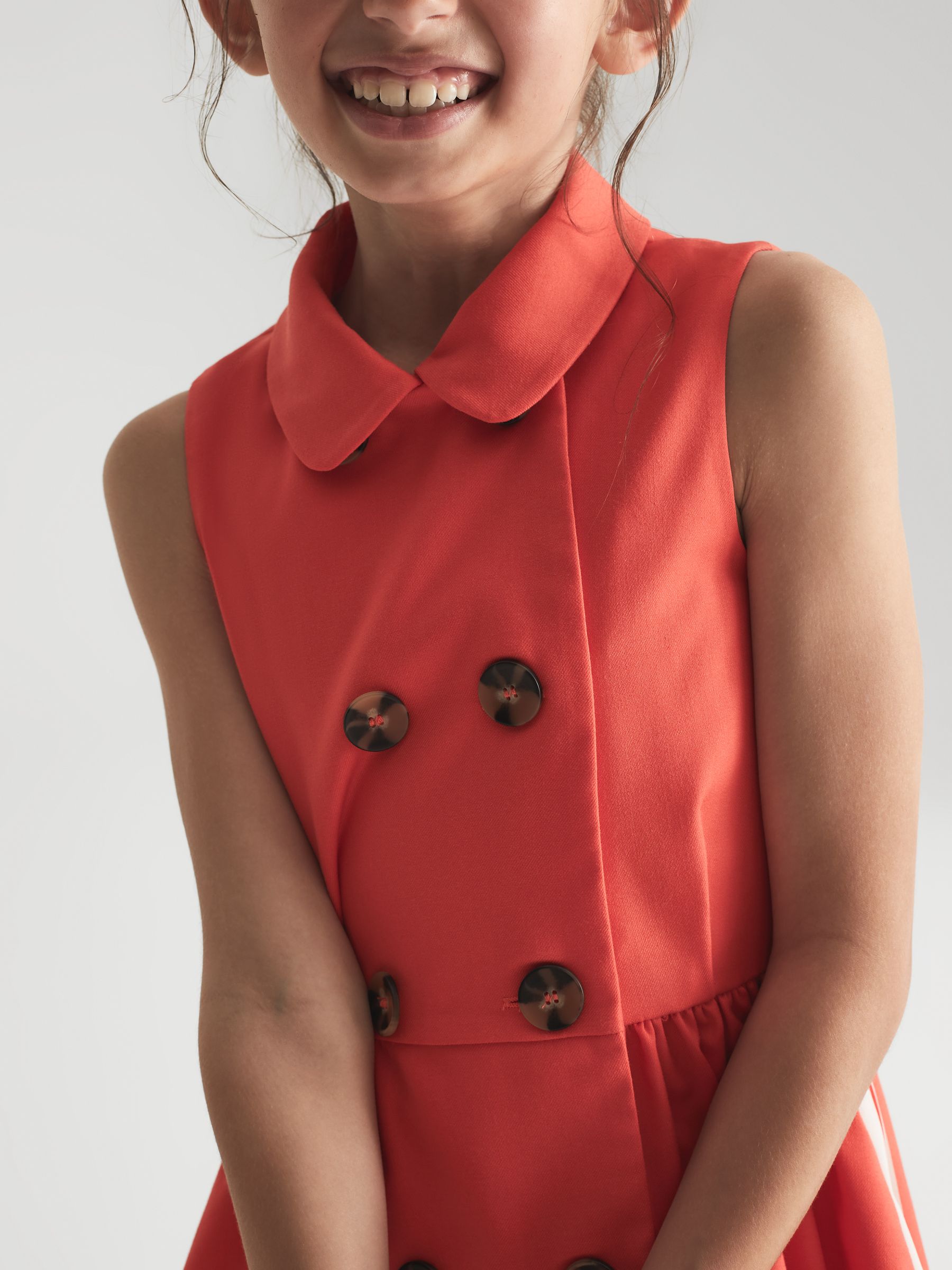 Junior Sleeveless Button Detail Dress in Coral - Image 4 of 7