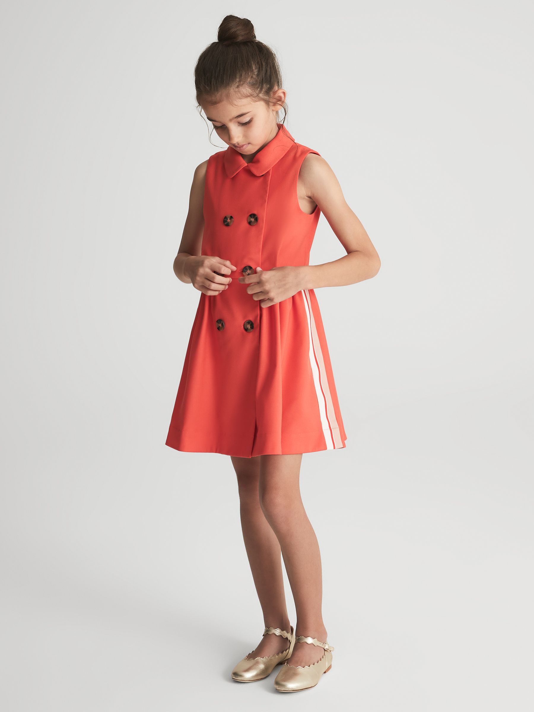Junior Sleeveless Button Detail Dress in Coral - Image 6 of 7