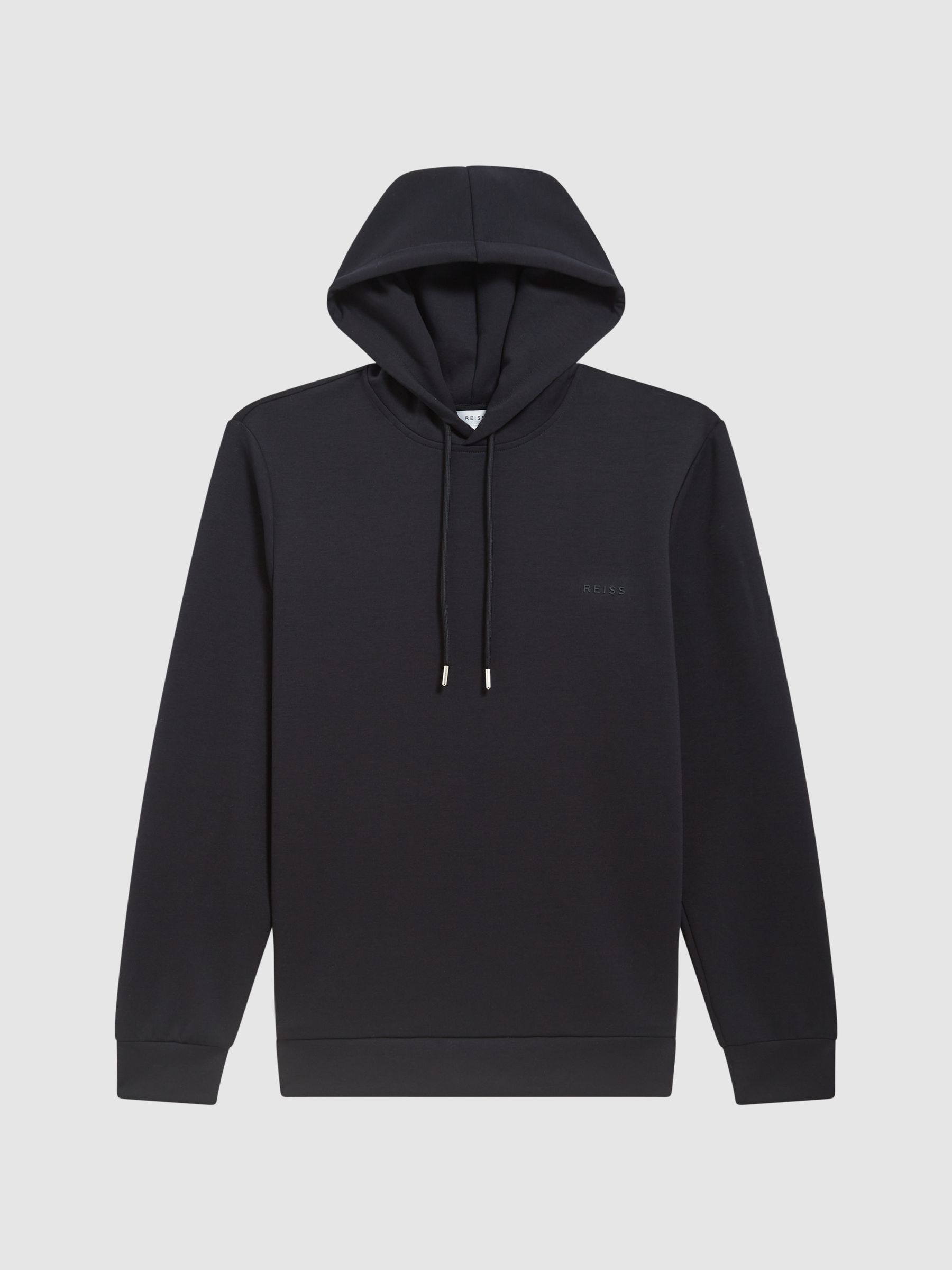 Slim Fit Interlock Drawstring Motif Hoodie in Navy - Image 2 of 6 Slim Fit Interlock Drawstring Motif Hoodie in Navy - Image 2 of 6