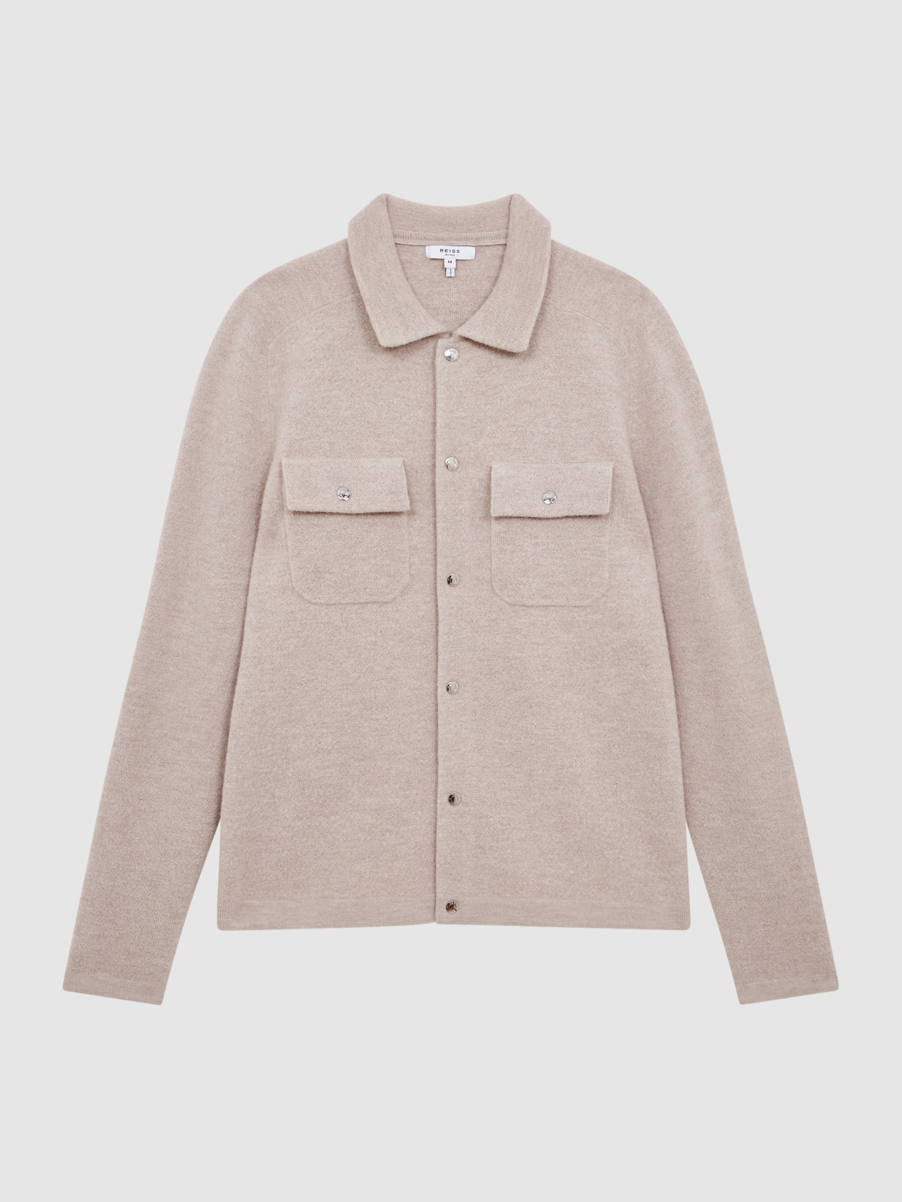 Wool Press Stud Knitted Over Shirt in Oatmeal - Image 2 of 5