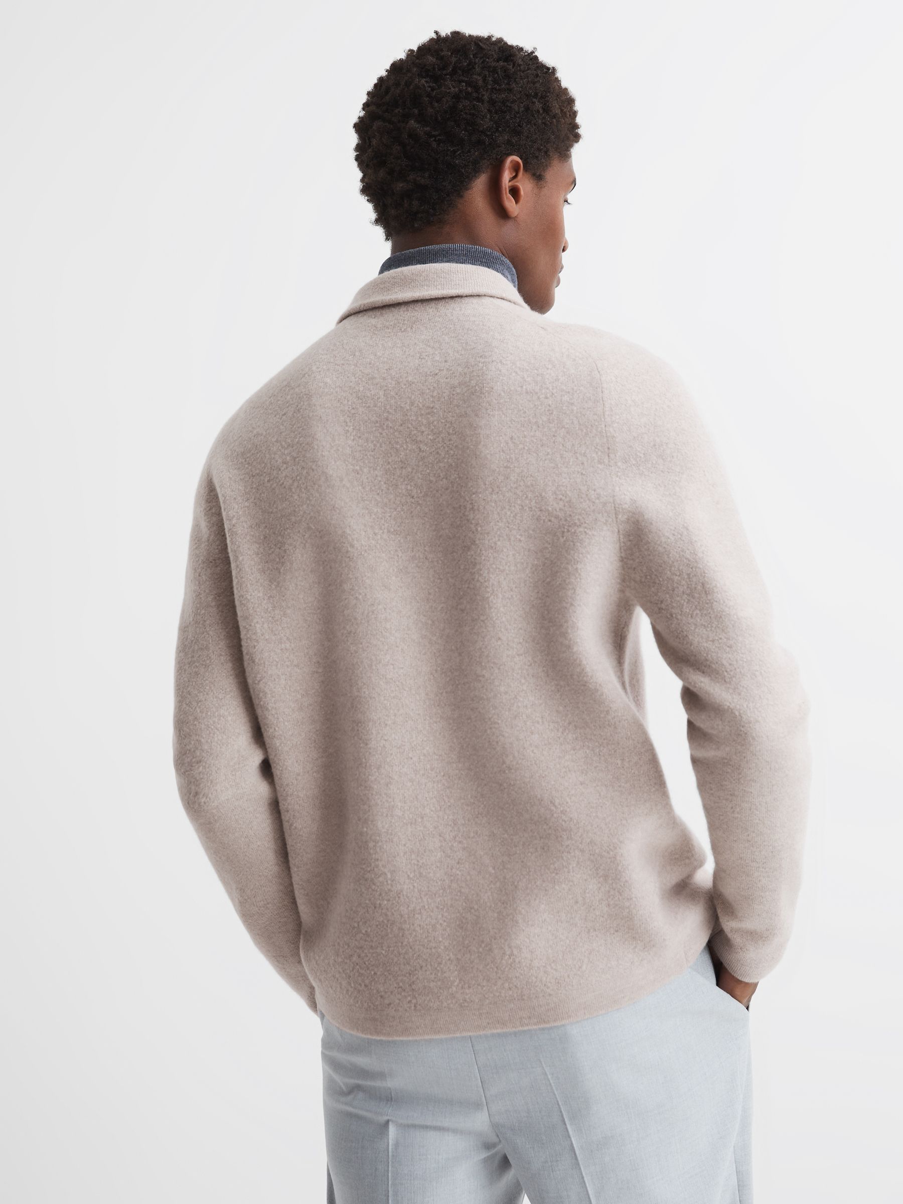 Wool Press Stud Knitted Over Shirt in Oatmeal - Image 5 of 5