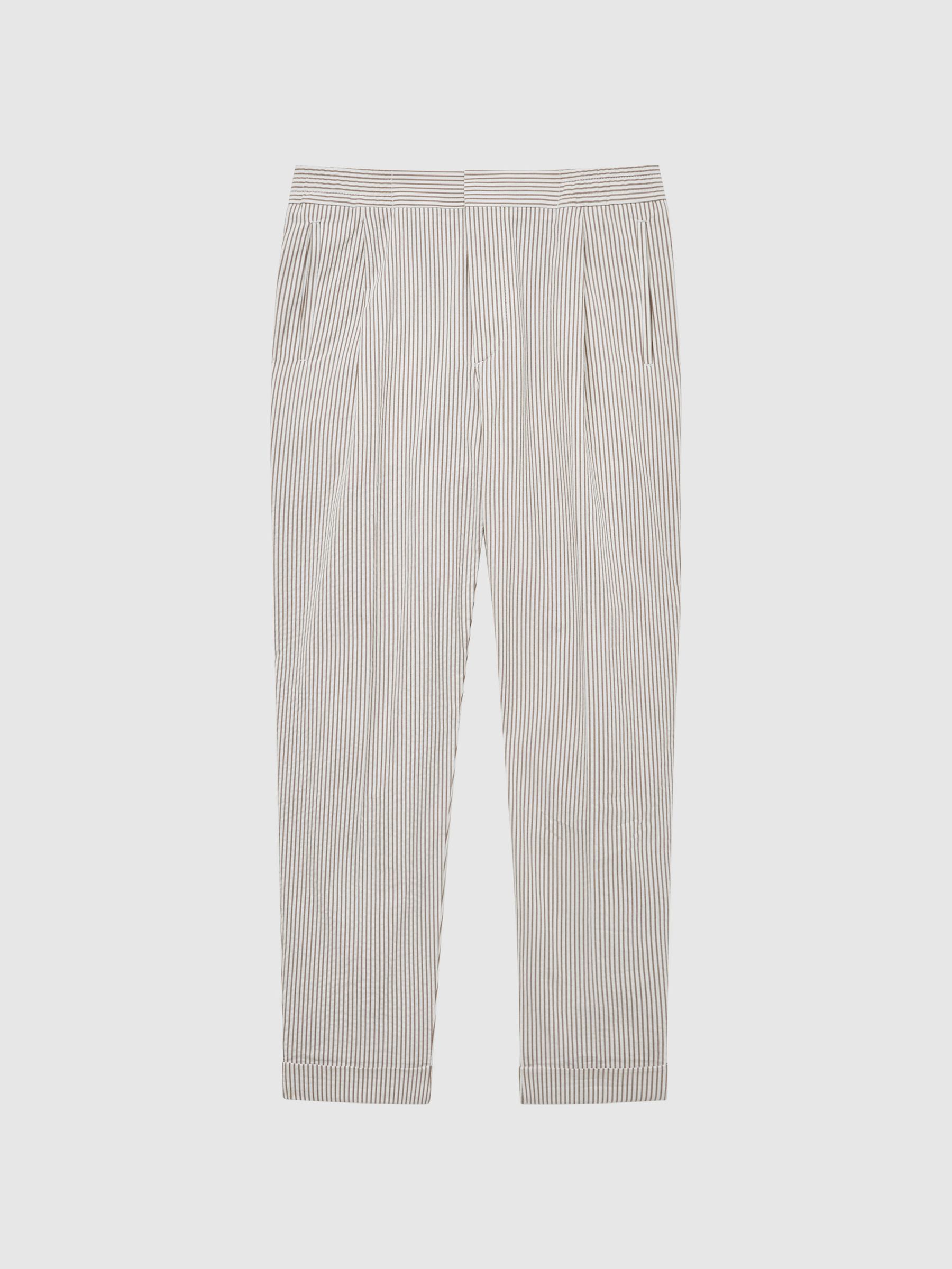 Seersucker Relaxed Fit Trousers in Taupe/White - Image 2 of 6