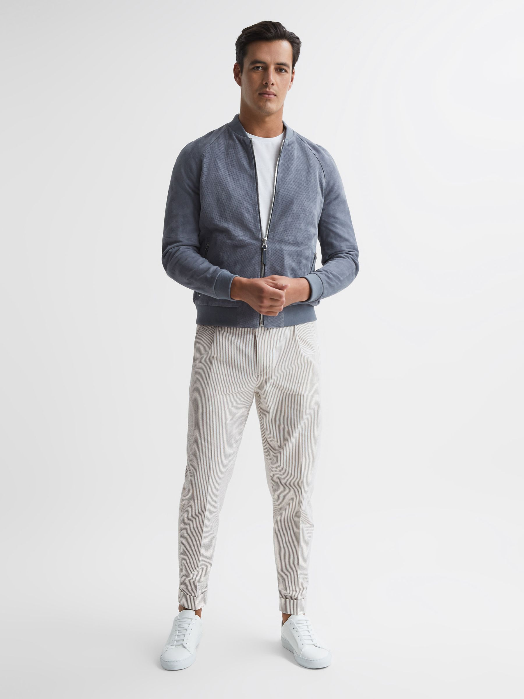Seersucker Relaxed Fit Trousers in Taupe/White - Image 6 of 6