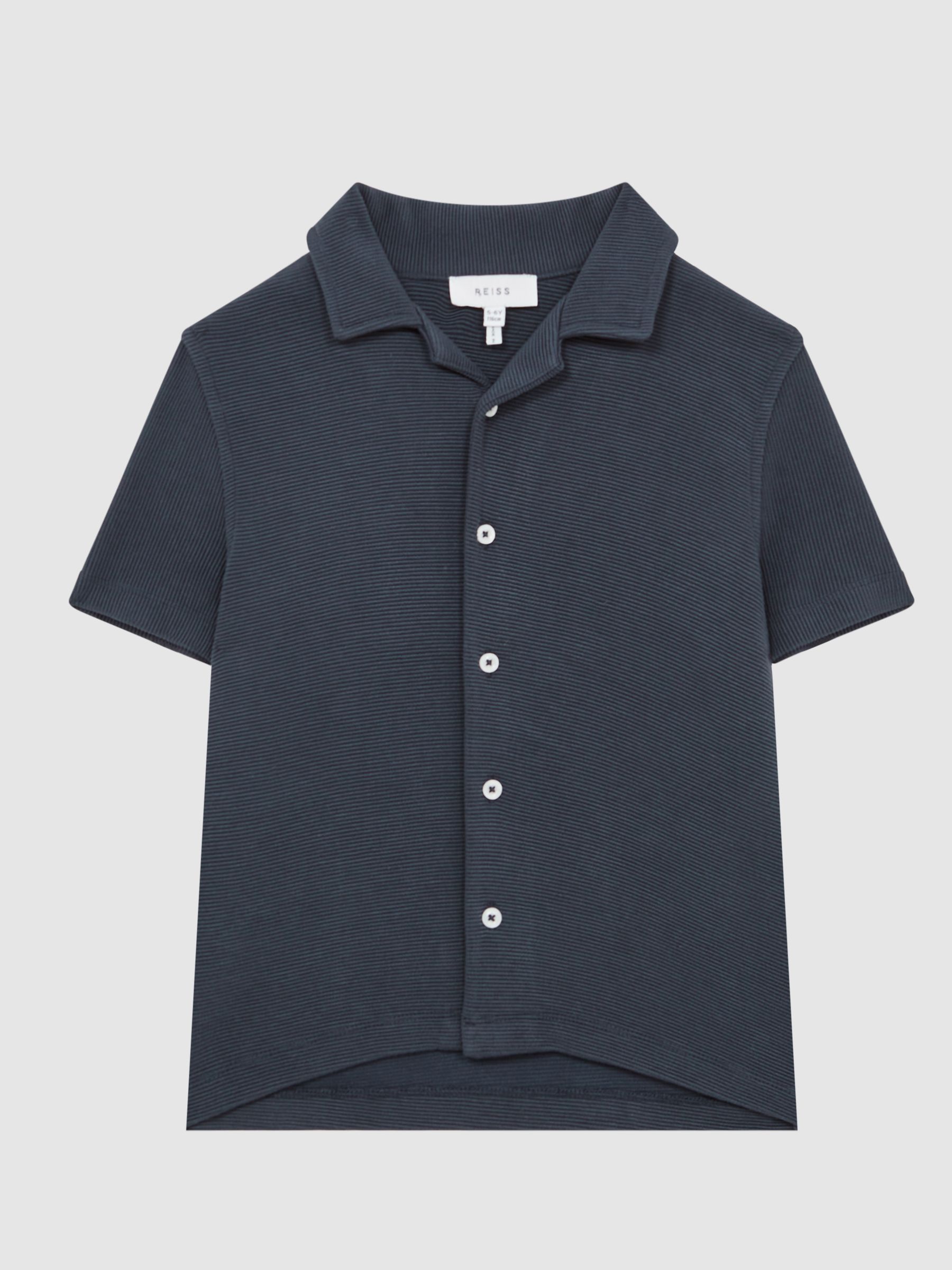 Junior Cuban Collar Ribbed Shirt in Airforce Blue - Image 2 of 7