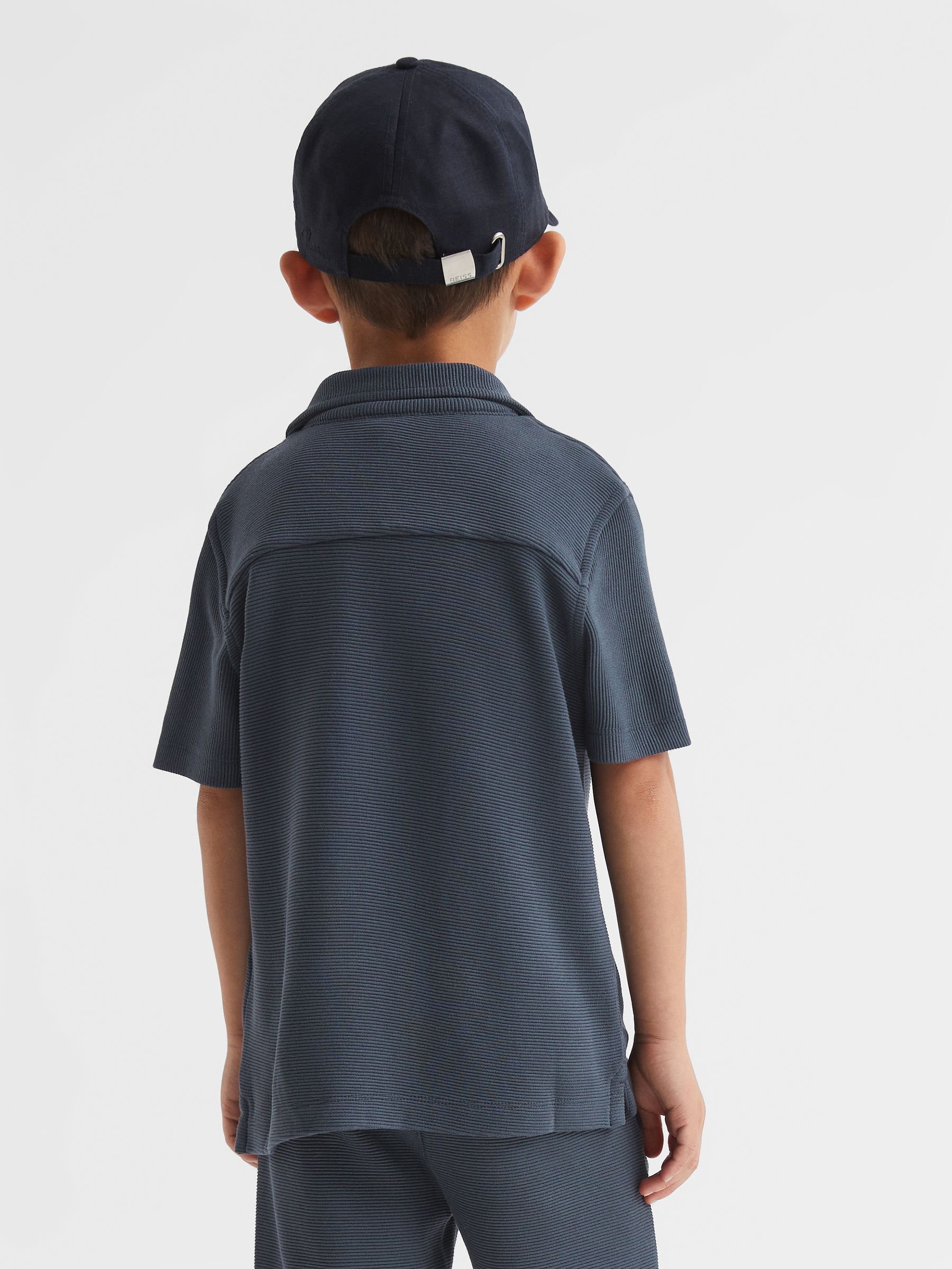 Junior Cuban Collar Ribbed Shirt in Airforce Blue - Image 5 of 7