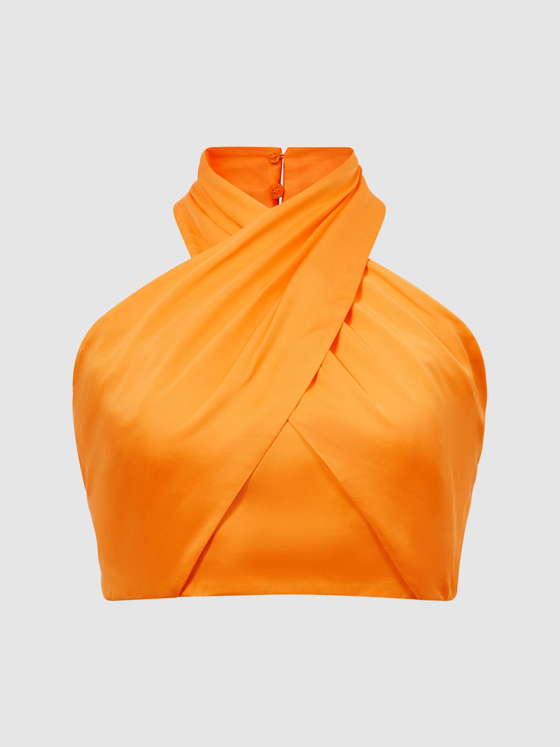 Cropped Halter Occasion Top in Orange - Image 2 of 6
