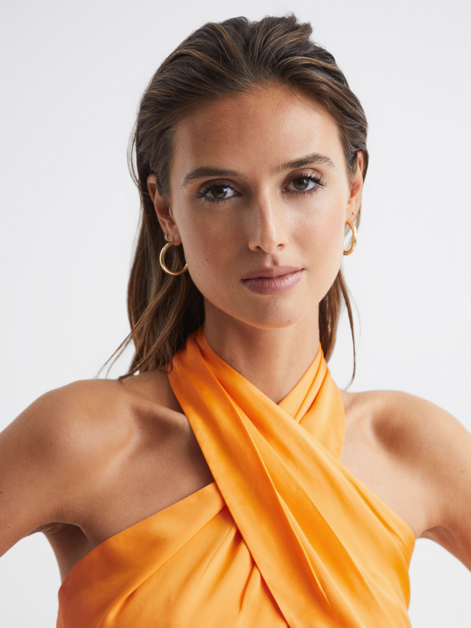 Cropped Halter Occasion Top in Orange - Image 4 of 6